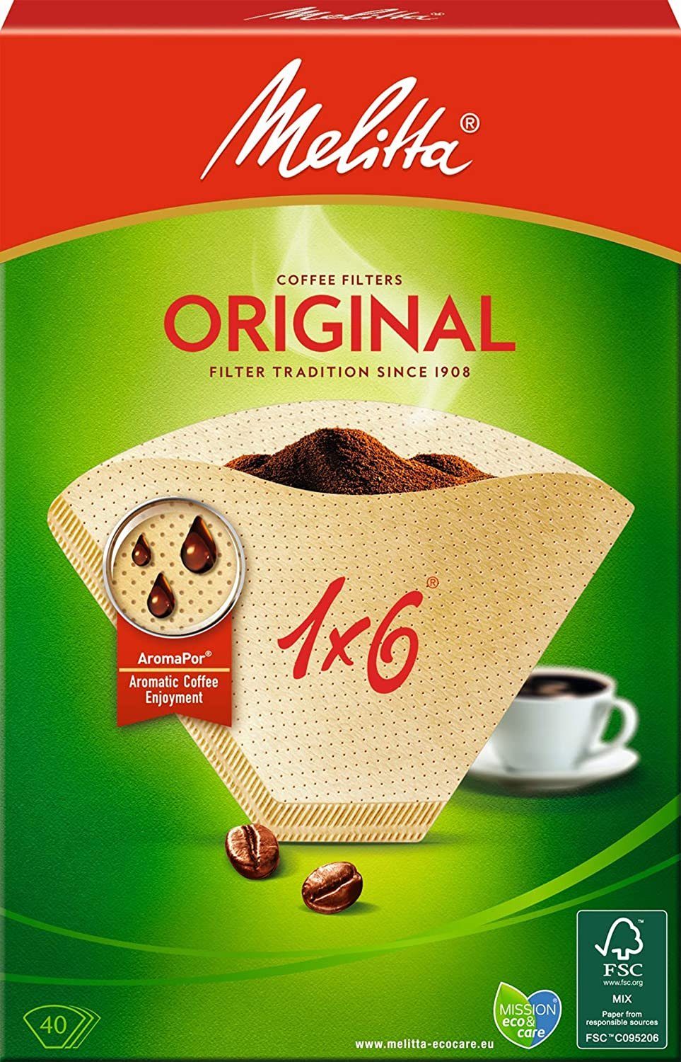 Aroma-Filtertüten naturbraun Papierfilter Melitta Melitta "1x6",