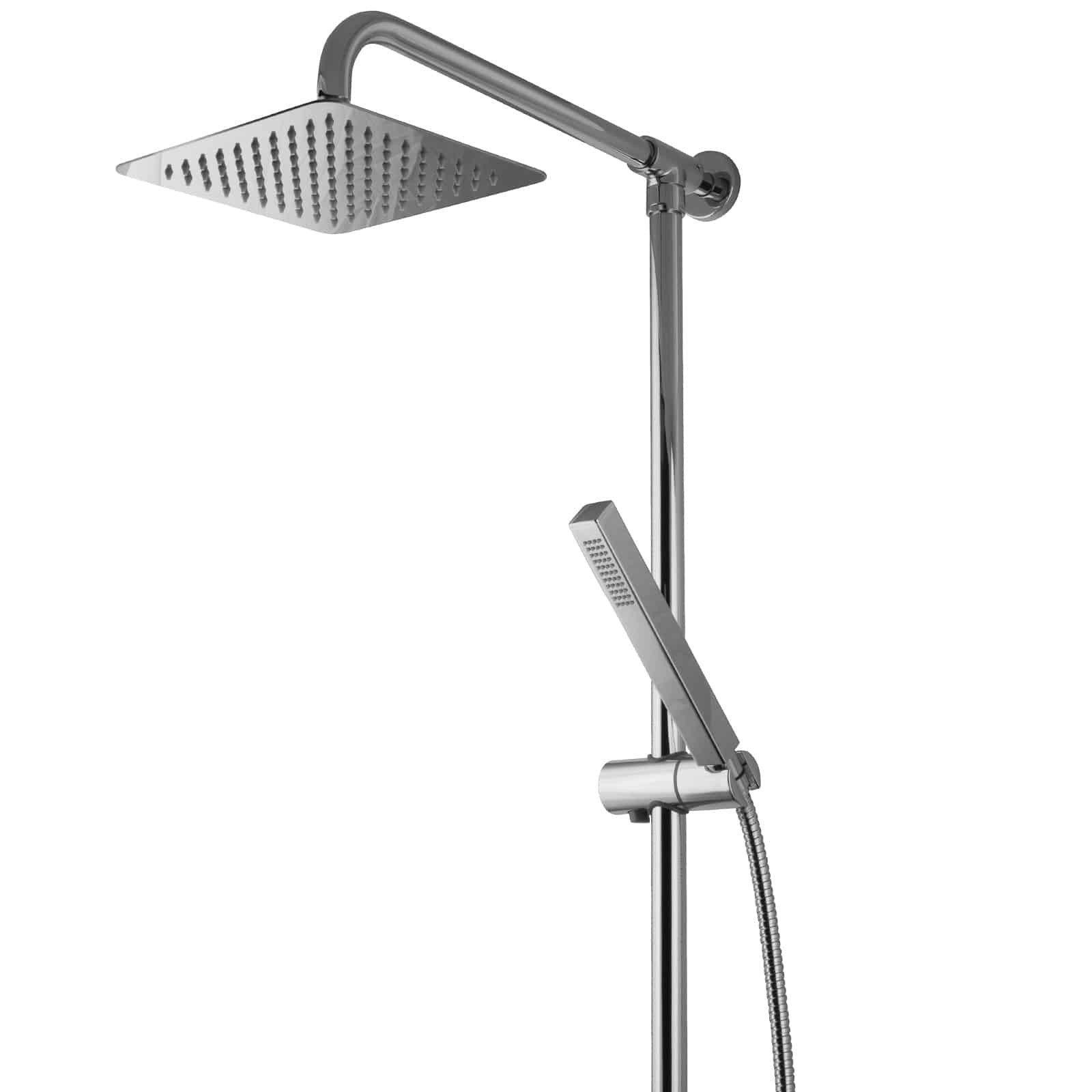 PaulGurkes Duscharmatur (Set, Duschgarnitur mit Kopf- und Handbrause) Edelstahl-Kopfbrause 20x20 cm, ECO 10 l/min, Antikalkdüsen