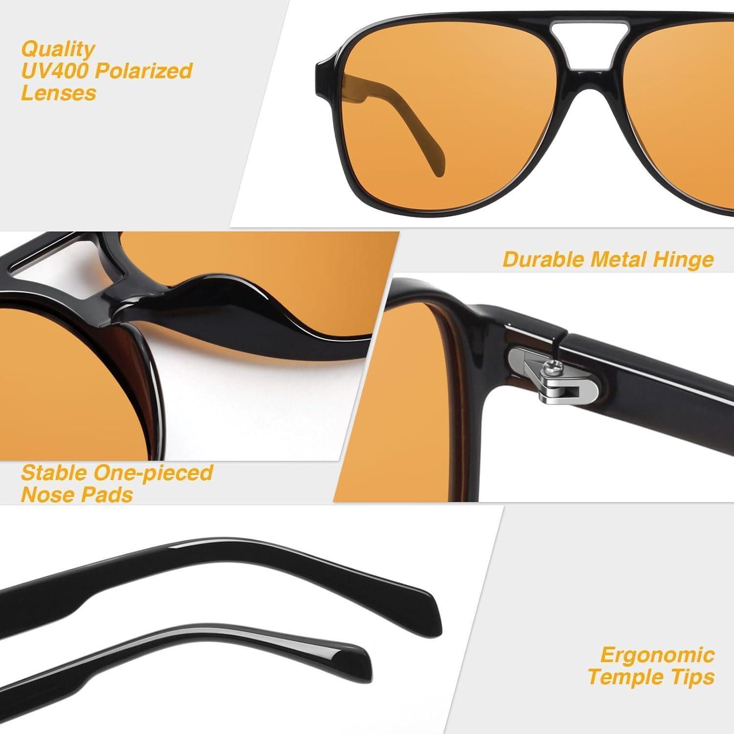 LuxusKollektion Pilotenbrille Pilotenbrille Retro Damen Herren 70s 1 Schwarz Rahmen Gelb Linse