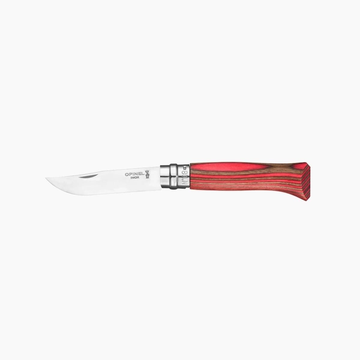 Opinel Taschenmesser Taschenmesser No 08, Griff Birke rot, für präzise Schnitte, (Perfekte Geschenkidee – Lieferung in Geschenkbox; elegantes Design), Bewährtes Klappmesser für Outdoor, Camping, Garten