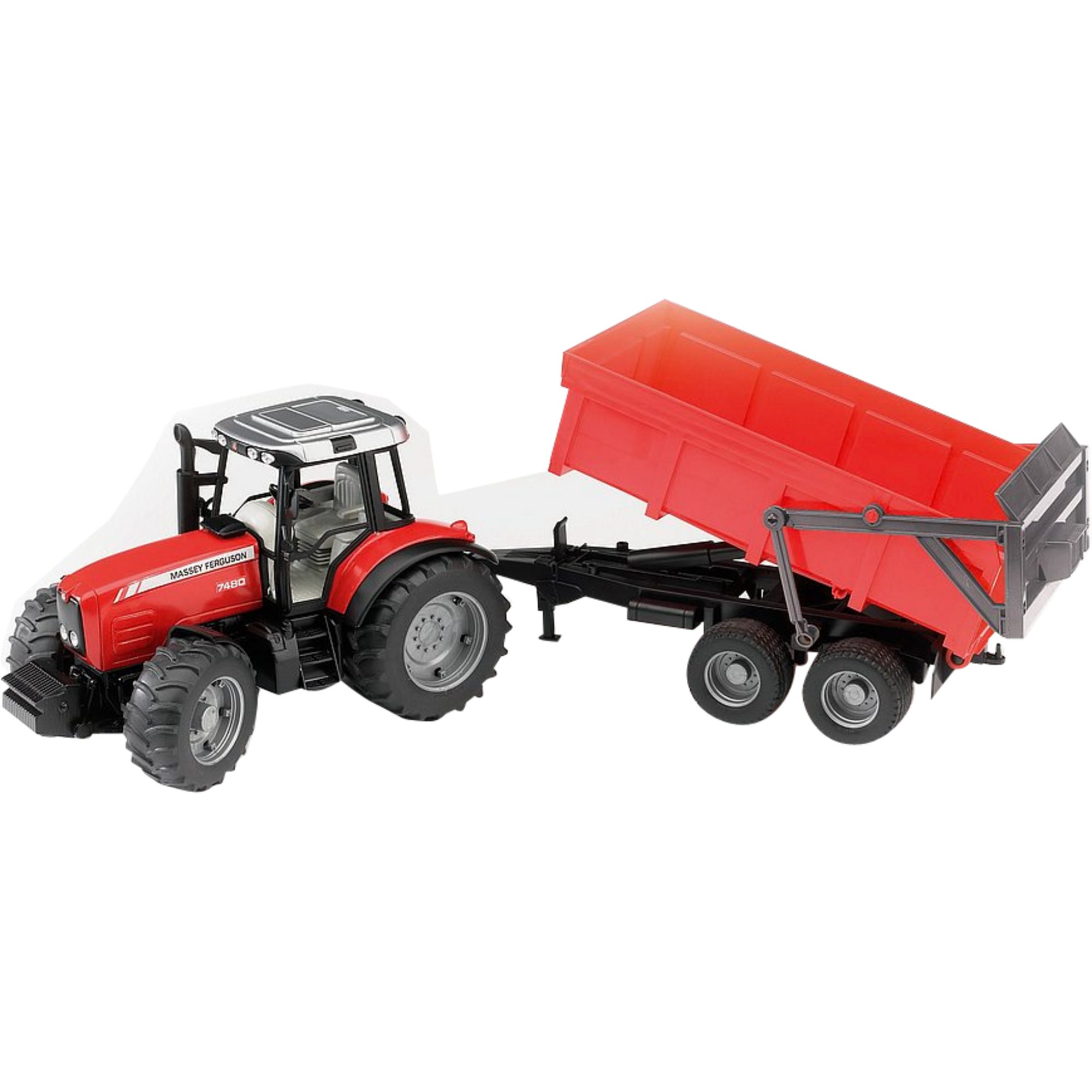 Bruder® Spielzeug-Baumaschine bruder Massey Ferguson 7480, Modellfahrzeug, (mit Wannenkippanhänger)