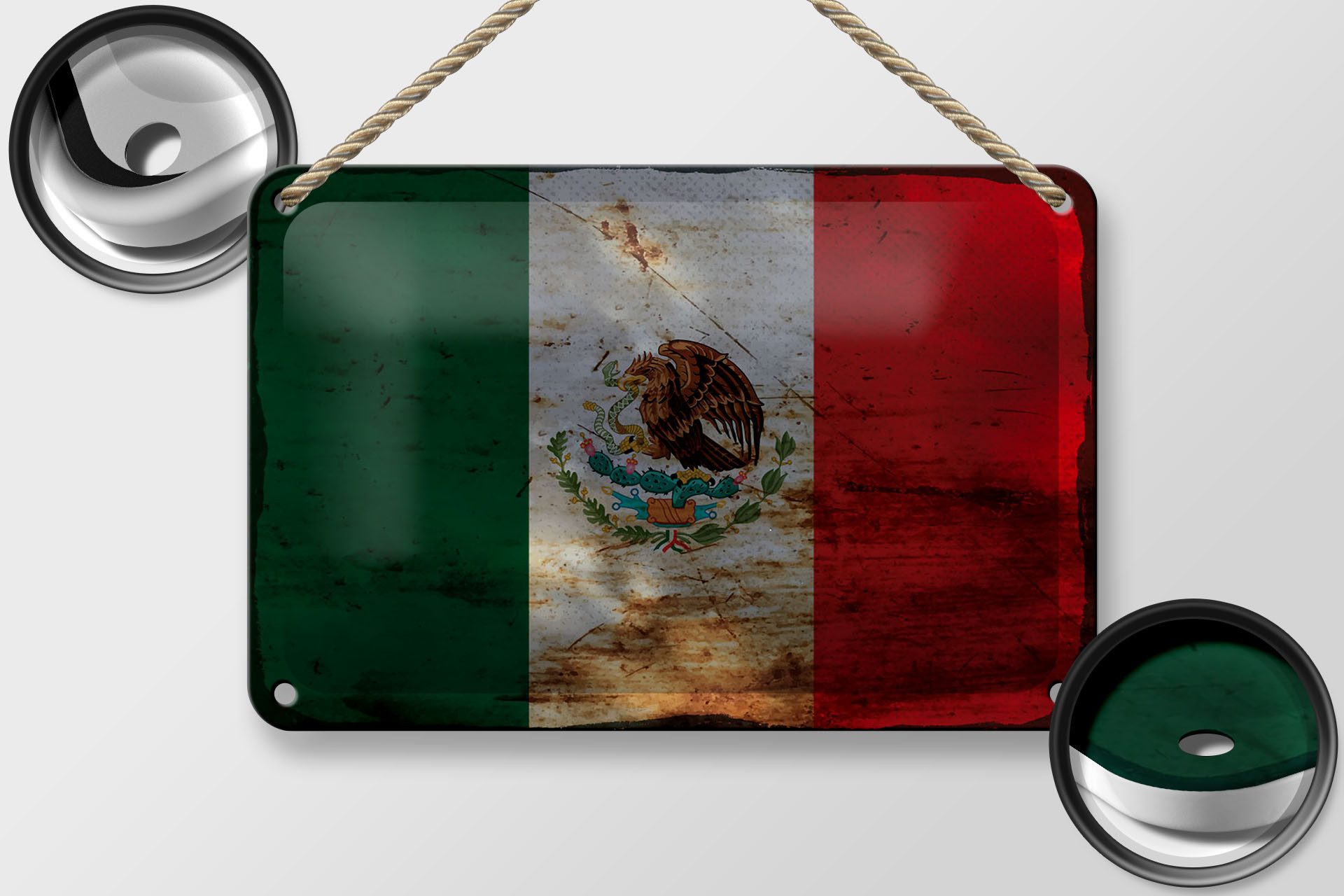 Femer GmbH Metallschild Flagge Mexiko 18x12cm Flag of Mexico Rost, (1 St), gewölbte Oberfläche, abgerundete Ecken, umgeschlagene Kanten