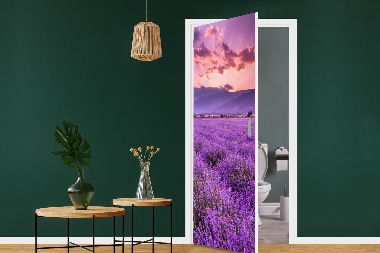MuchoWow Türtapete Lavendel - Lila Türaufkleber, Feld, für St), - Fototapete - Tür, bedruckt, (1 Matt, 75x205 Blumen cm