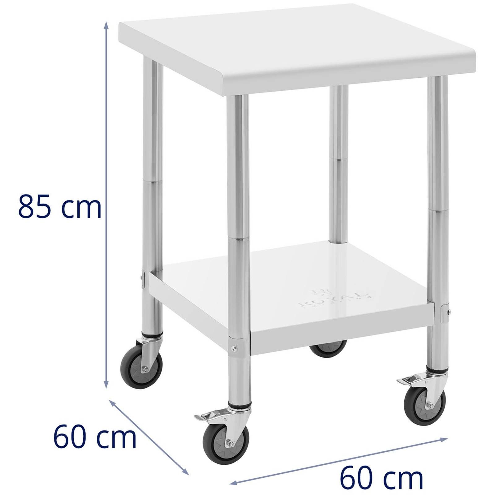 Royal Catering Arbeitstisch 60 x 60 cm Rollbarer Edelstahltisch Gastrotisch Edelstahl 120 kg, verschiedene Größen – Bild 5 von 5