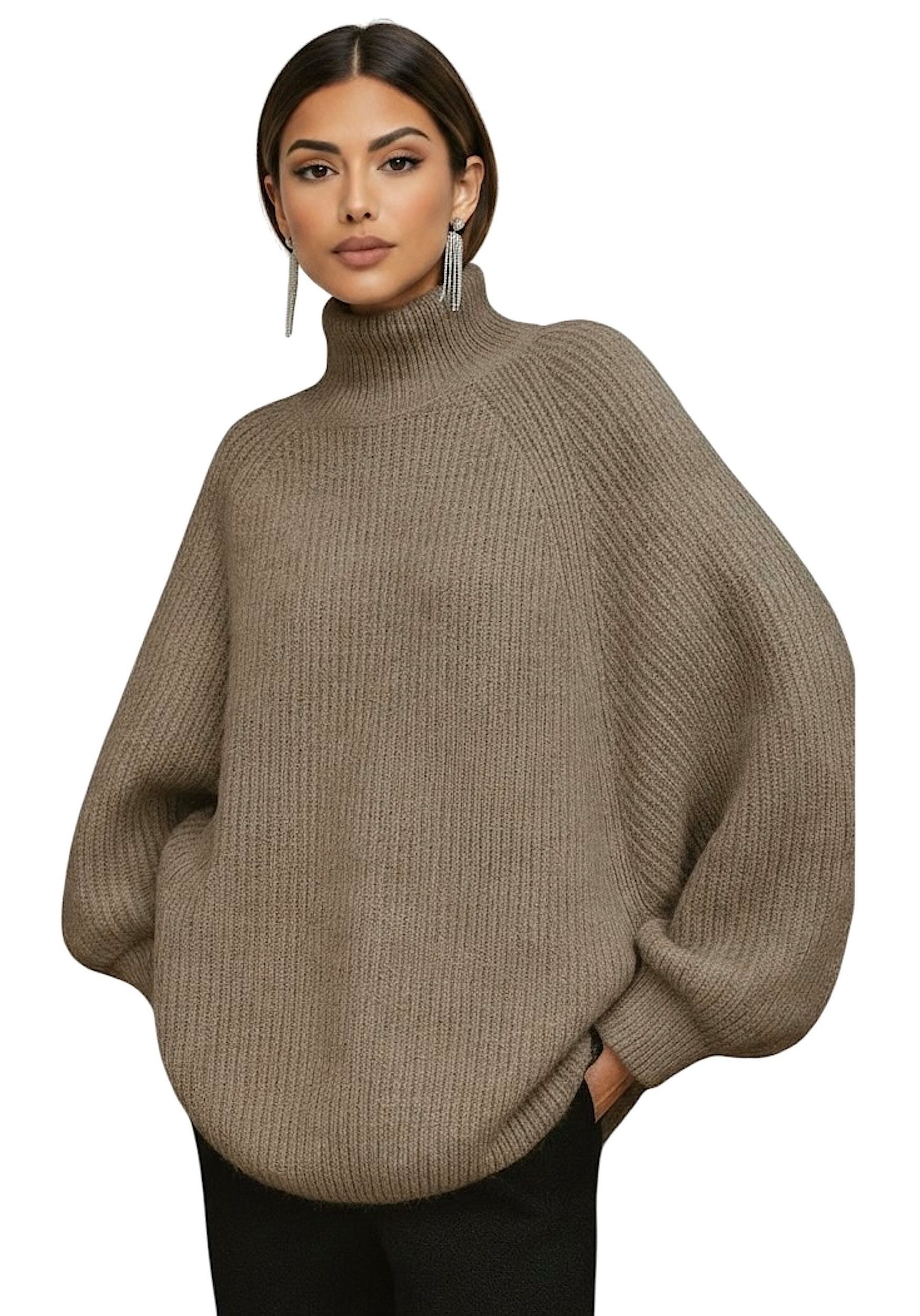 Worldclassca Strickpullover WORLDCLASSCA Damen Oversize Strickpulllover Steh Kragen Fashion Pulli Neue Kollektion - Stilvolle und gemütliche Strickmode für Damen