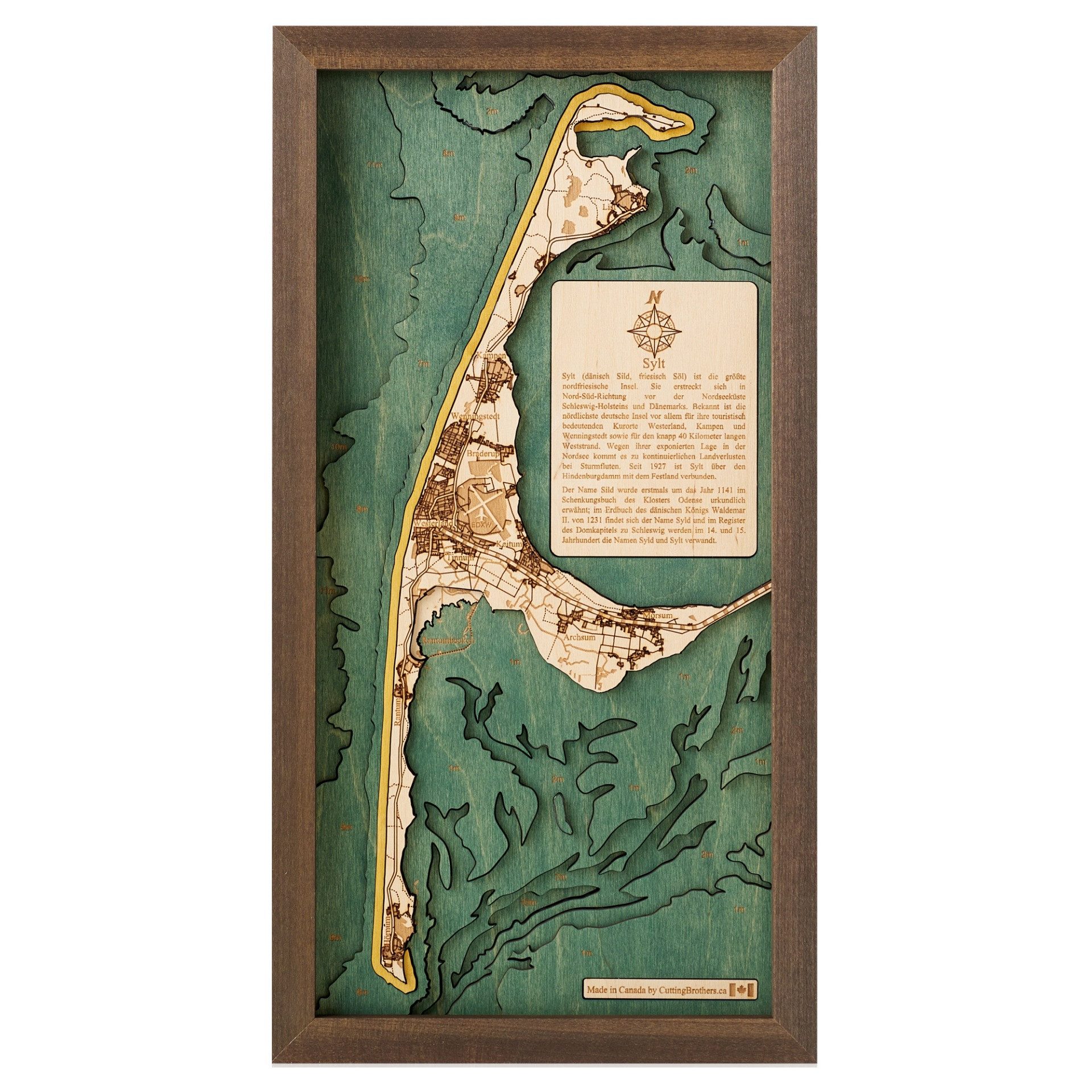 Cutting Brothers Holzbild Sylt 20x40.5 cm, 3D Holz-Wandkarte, handgefertigt aus Echtholz