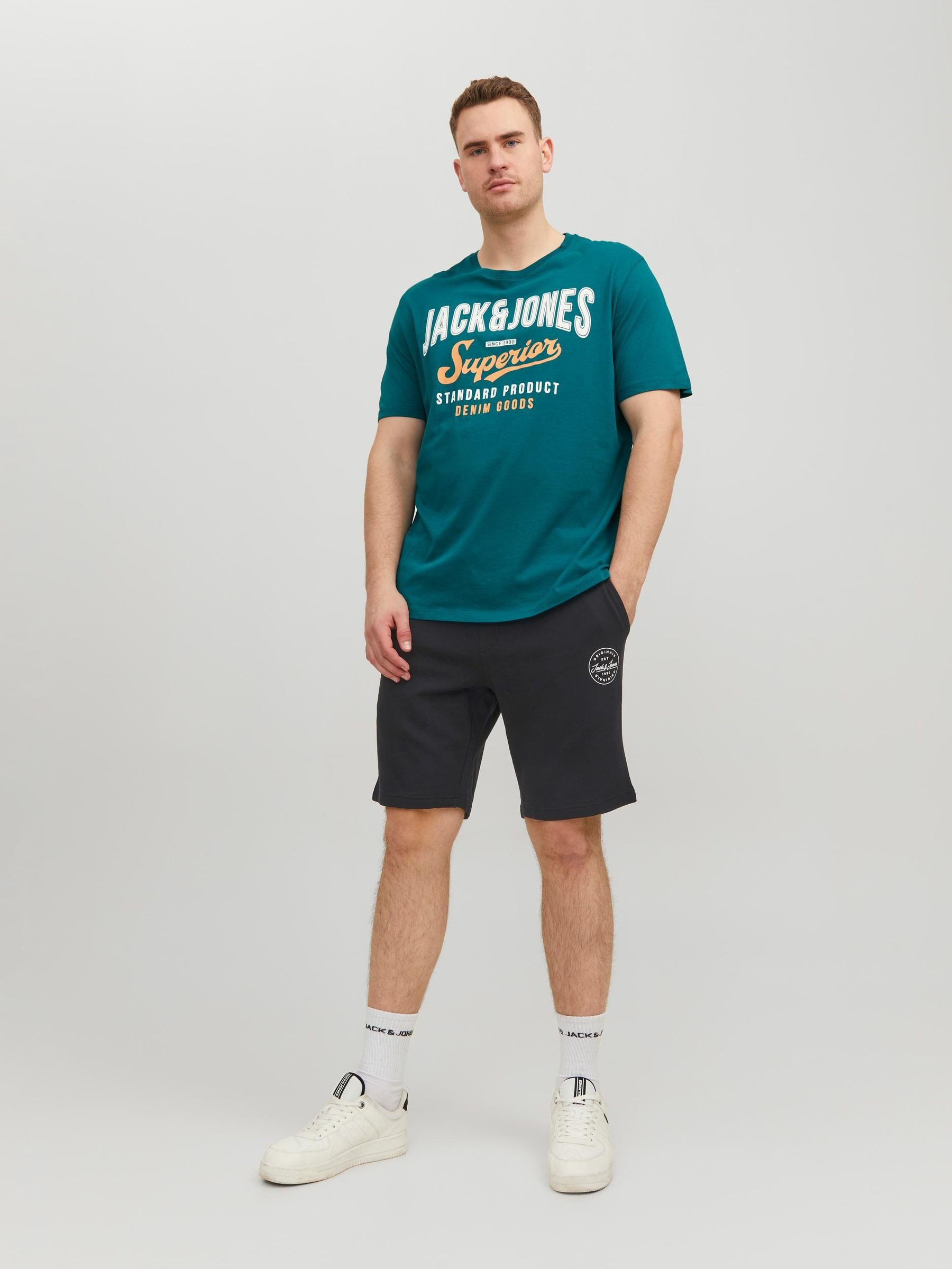 Jack & Jones Sweatshorts Sweat Plus Size Kurze JPSTSHARK für Herren Baumwolle Normal Fit Einfarbig elastisch Kordelzug