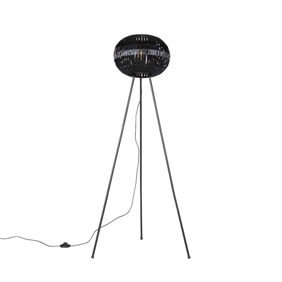 Qazqa Stehlampe Zoe, ohne Leuchtmittel, E27, Schwarz, Modern, Stahl, 1-flammig