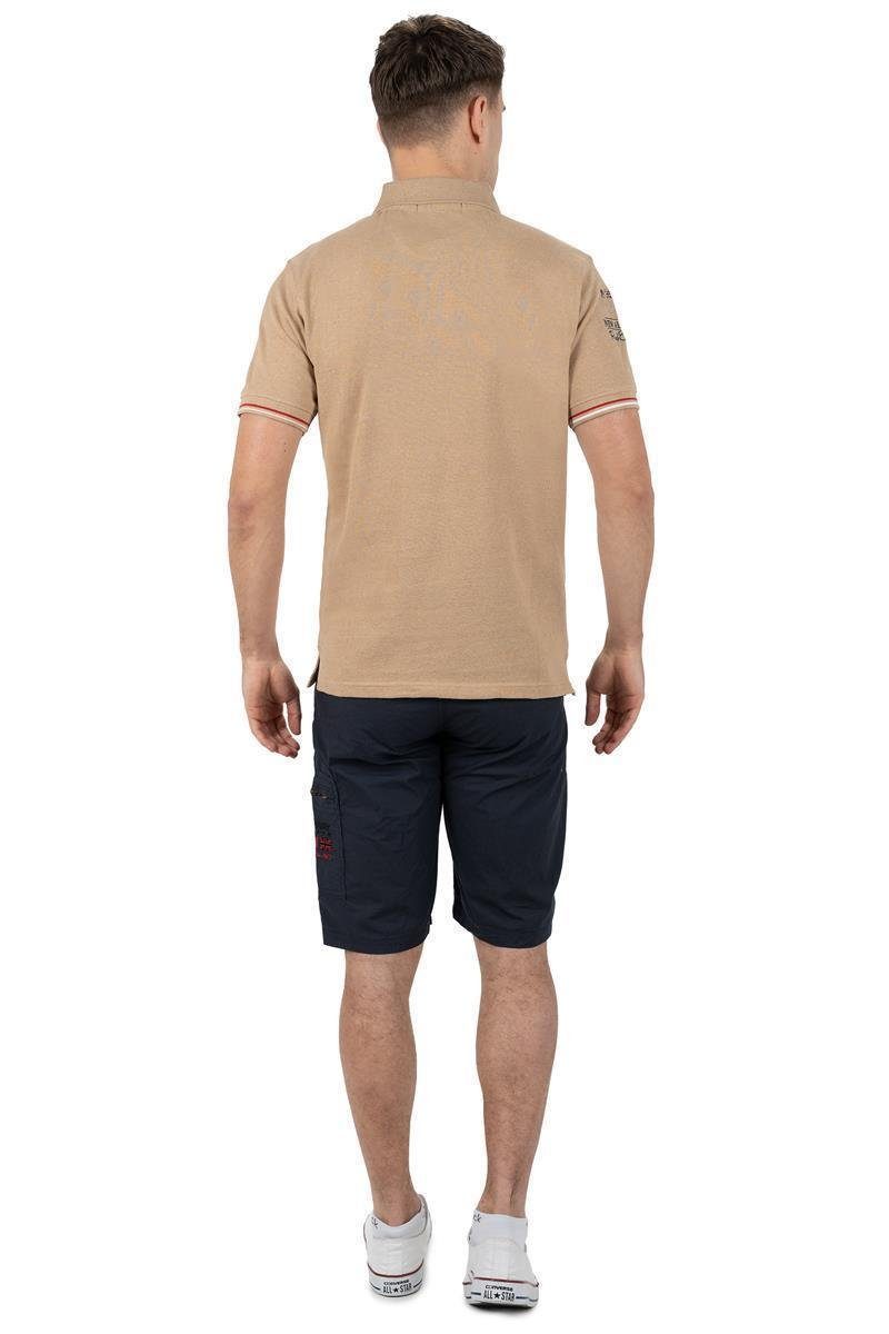 Geographical Norway T-Shirt (1-tlg) Poloshirt Kurzarm Men mit bakidney Beige Aufnähern Kragen und