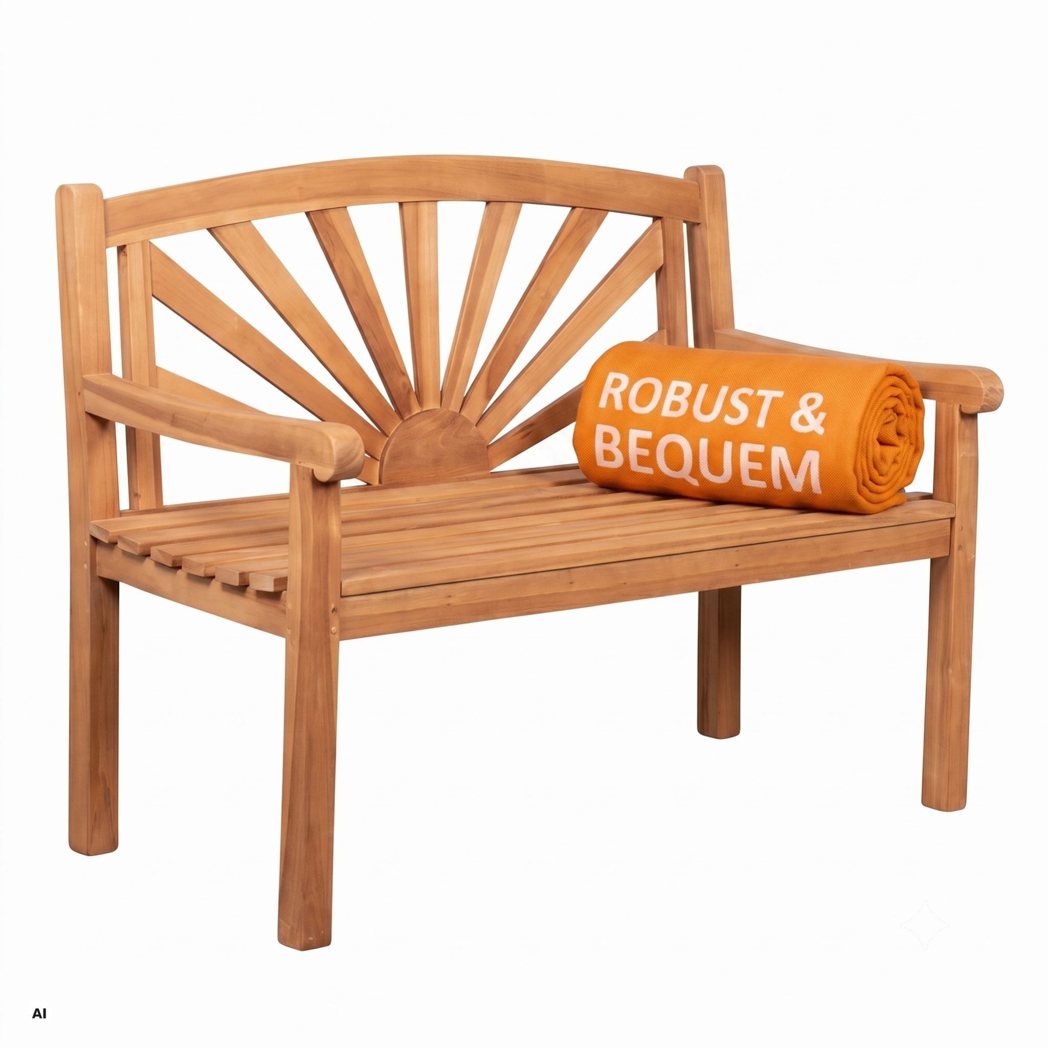 MR.DEKO Gartenbank Teak Sonnen-Motiv, wetterfest, ideal für Garten & Balkon Sommer (2-Sitzer Bank, zerlegt geliefert, ideal für Terrasse, 1-St), Massive Sitzbank Garten und Balkon, 250 kg belastbar