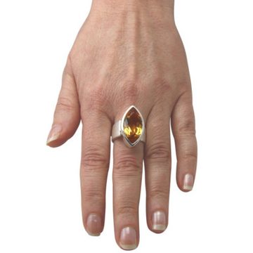 SKIELKA DESIGNSCHMUCK Silberring Citrin Ring "Schiffchen" 27x15 mm (Sterlingsilber 925) (1-tlg), hochwertige Goldschmiedearbeit aus Deutschland