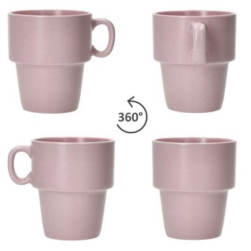 MamboCat Becher 6er Set Kaffeebecher mit Ständer Stata 250ml rosa Porzellan stapelbar, Porzellan