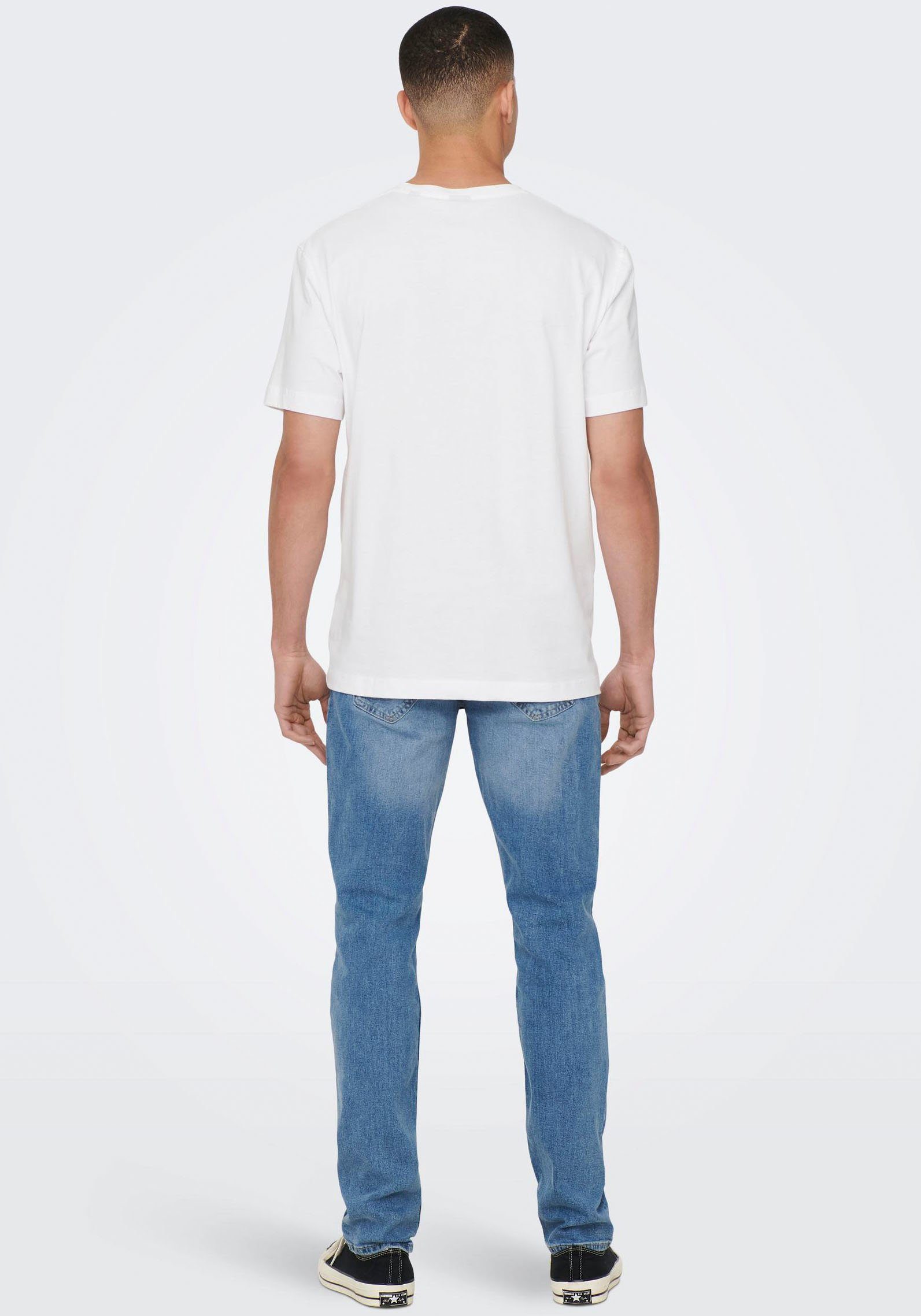 ONLY LIFE SONS White Rundhalsshirt SS STITCH ONSMAX & NOOS TEE