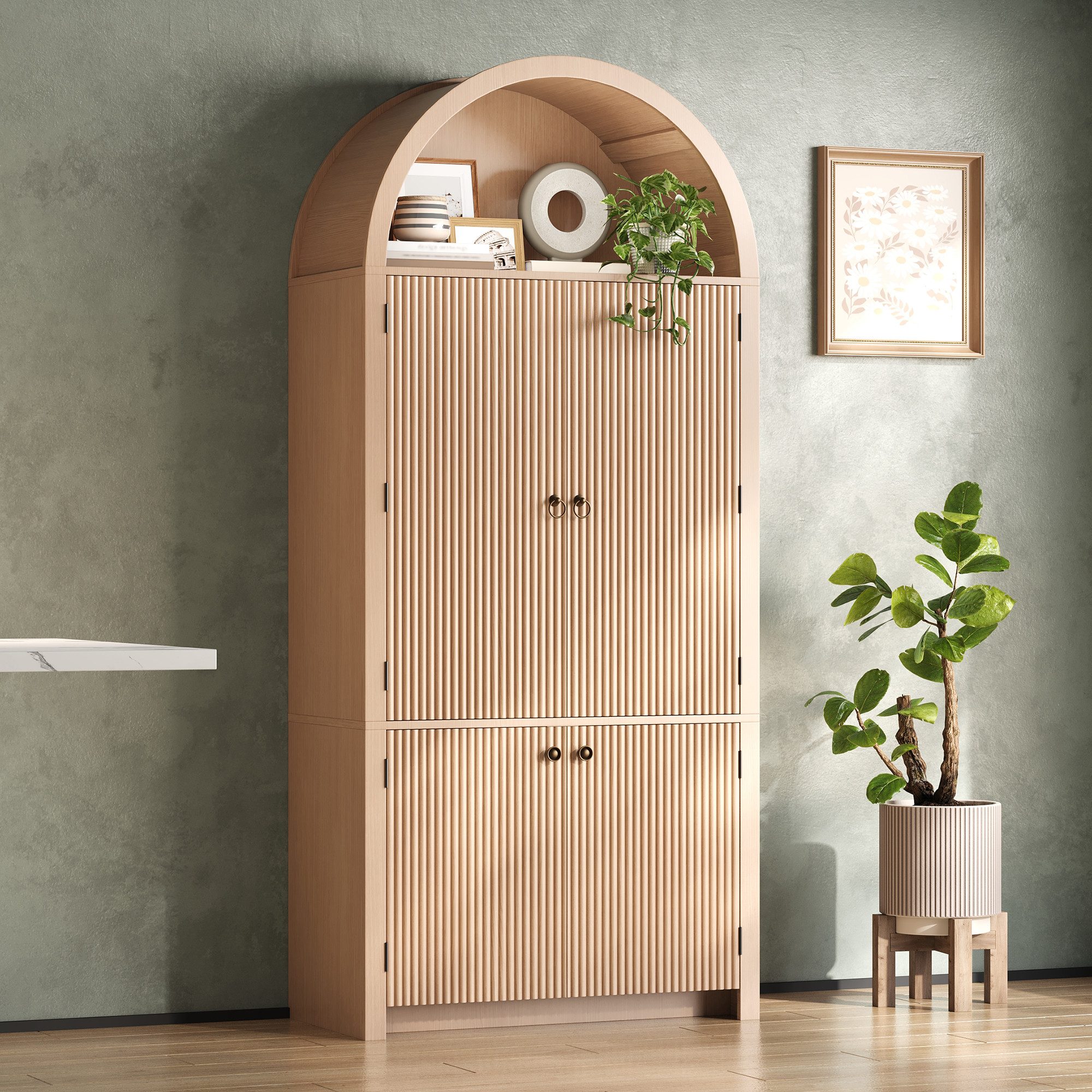i@home Hochschrank Mehrzweckschrank Bogenschrank (1-St., 3 Einlegeböden, 2 Türablagen, Kippschutz für Küche, Wohnzimmer) Sideboard mit Bogenform, offenes Oberfach 80x40x180 cm modern