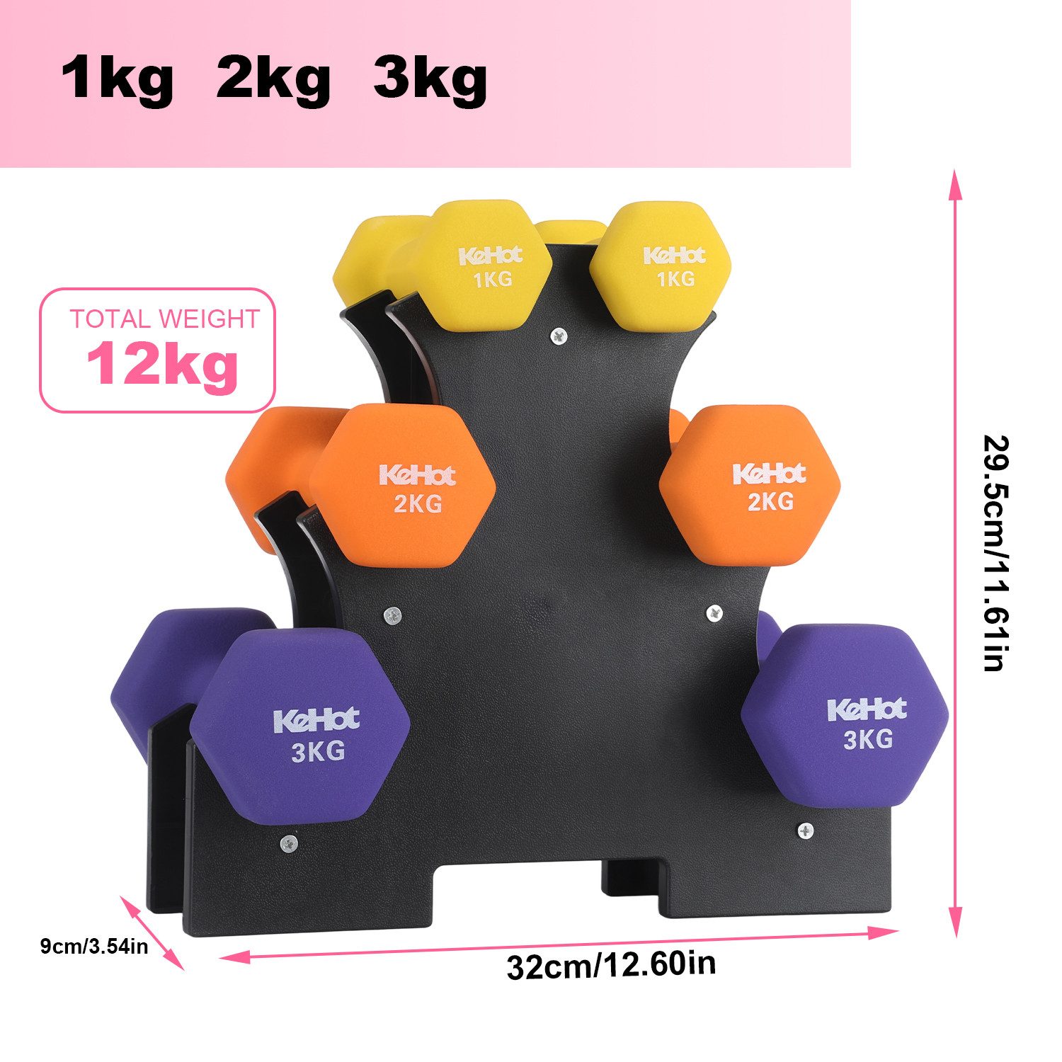 WILGOON Laufband Laufband und Hantelset 6-teilig, Walking Pad mit 2,5 PS & 12 Programme (Elektrisches Laufband mit Bluetooth, Fernbedienung & LED-Display, 2-tlg., Kurzhantel Set mit 1/2/3 kg Gewichten & Ständer – Rutschfest & Robust), Perfekt für Heimtraining, Büro,Fitnessstudio - Leise, Kompakt & Stabil