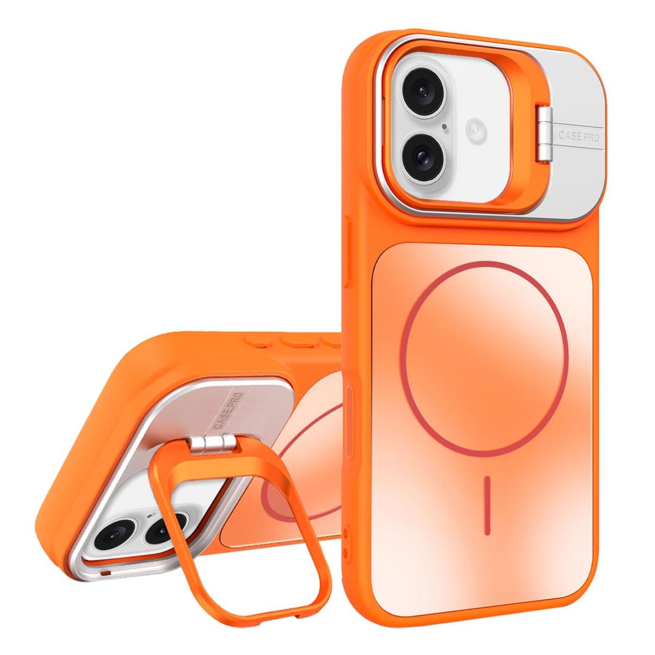 Wigento Handyhülle Für Apple iPhone 17 AG Frosted TPU MagSafe Hülle mit Stand Orange, MagSafe, Kameraschutz, Standfunktion