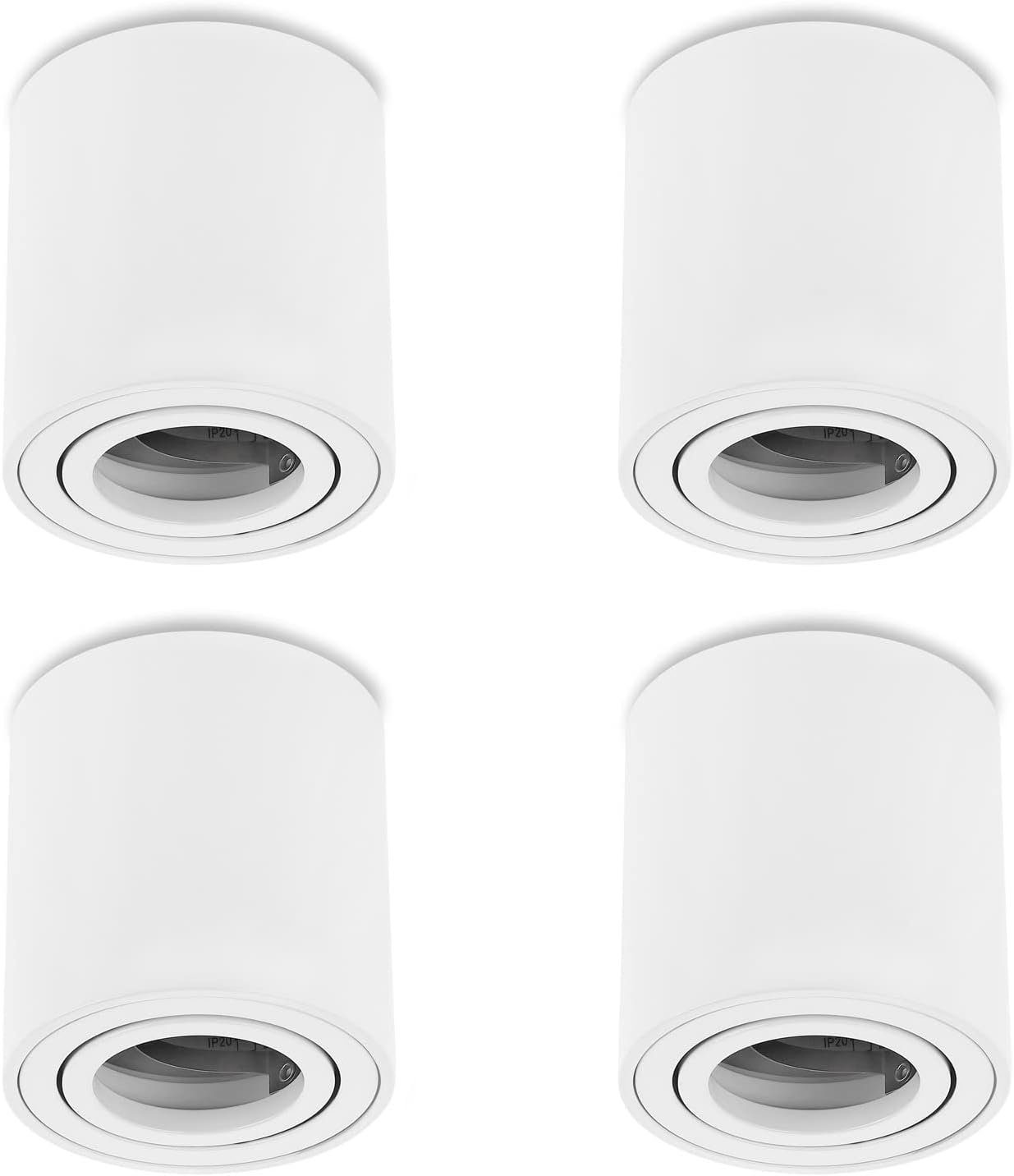 Sweet LED Aufbauleuchte 4 stück GU10 rund weiß Aluminium schwenkbar deckenspots 230V, ohne Leuchtmittel, Aufbaustrahler LED, Aufbauspot, Deckenstrahler