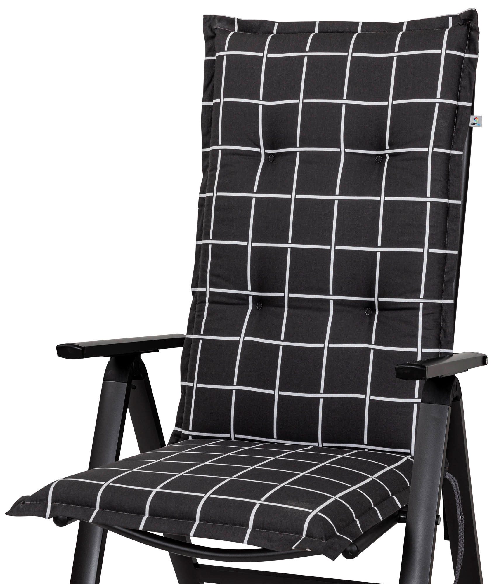 KETTtex Hochlehnerauflage Hochlehner Milano 2398 anthrazit-grau kariert120x49x6 cm KETTtex, (1 St), Halteband verstellbar mit Bindebändern