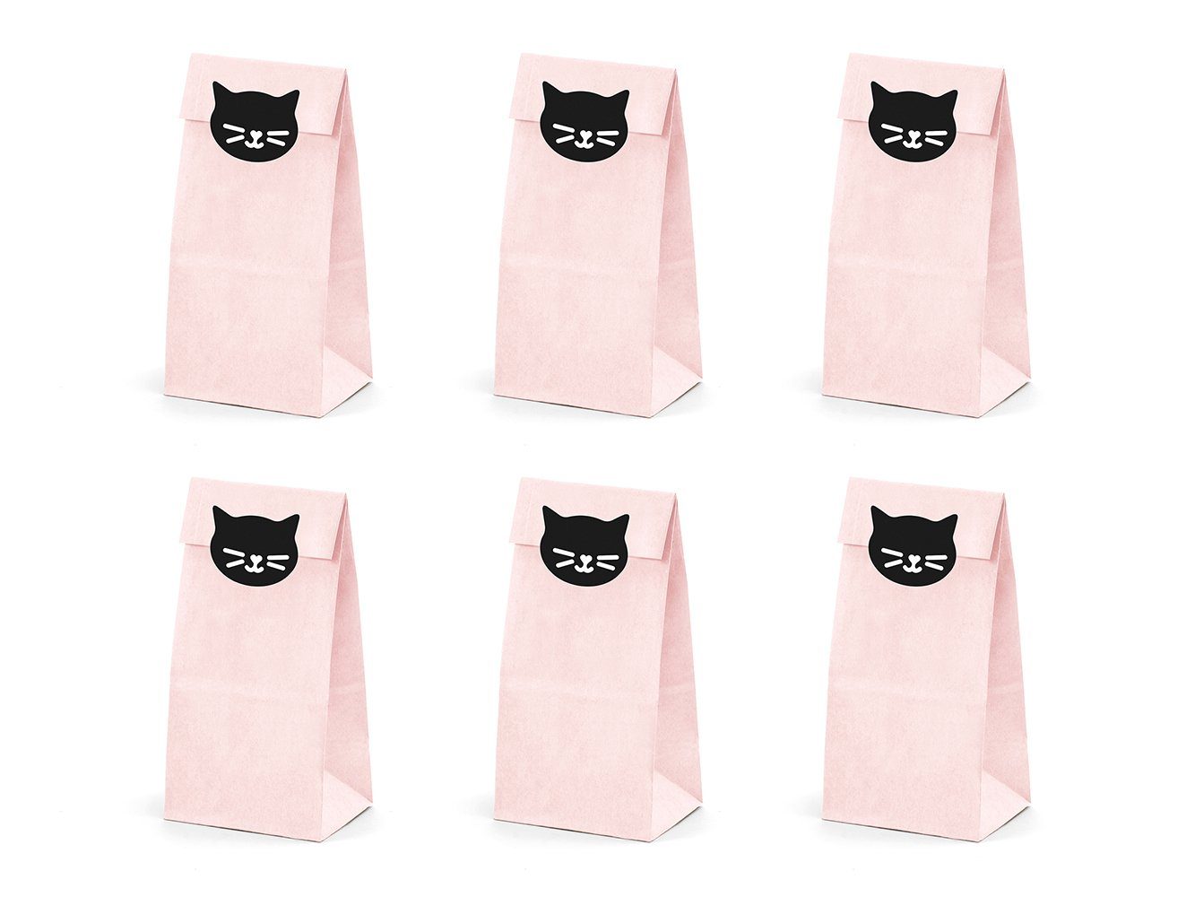 partydeco Papierdekoration, schwarz Aufklebern Set Papiertüten Katzen rosa 6er mit