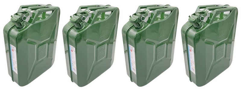 BURI Benzinkanister 4x Benzinkanister 20L aus Metall Grün Kraftstoffkanister Reserve Kanis