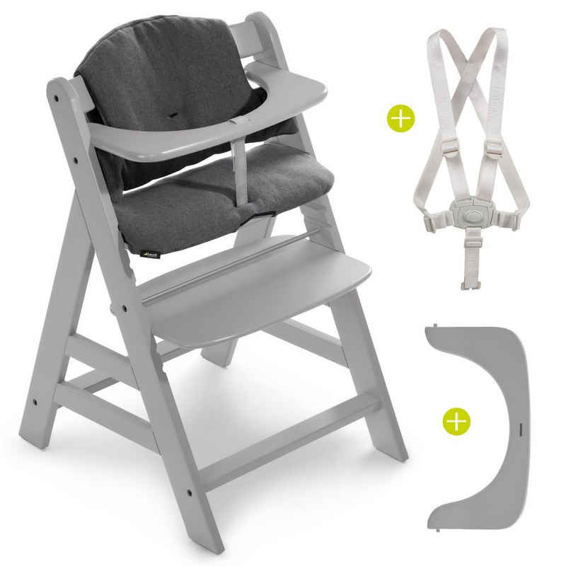 Hauck Hochstuhl Alpha Plus Grey (Set), Mitwachsender Holz Baby Kinderhochstuhl mit Sitzauflage - verstellbar