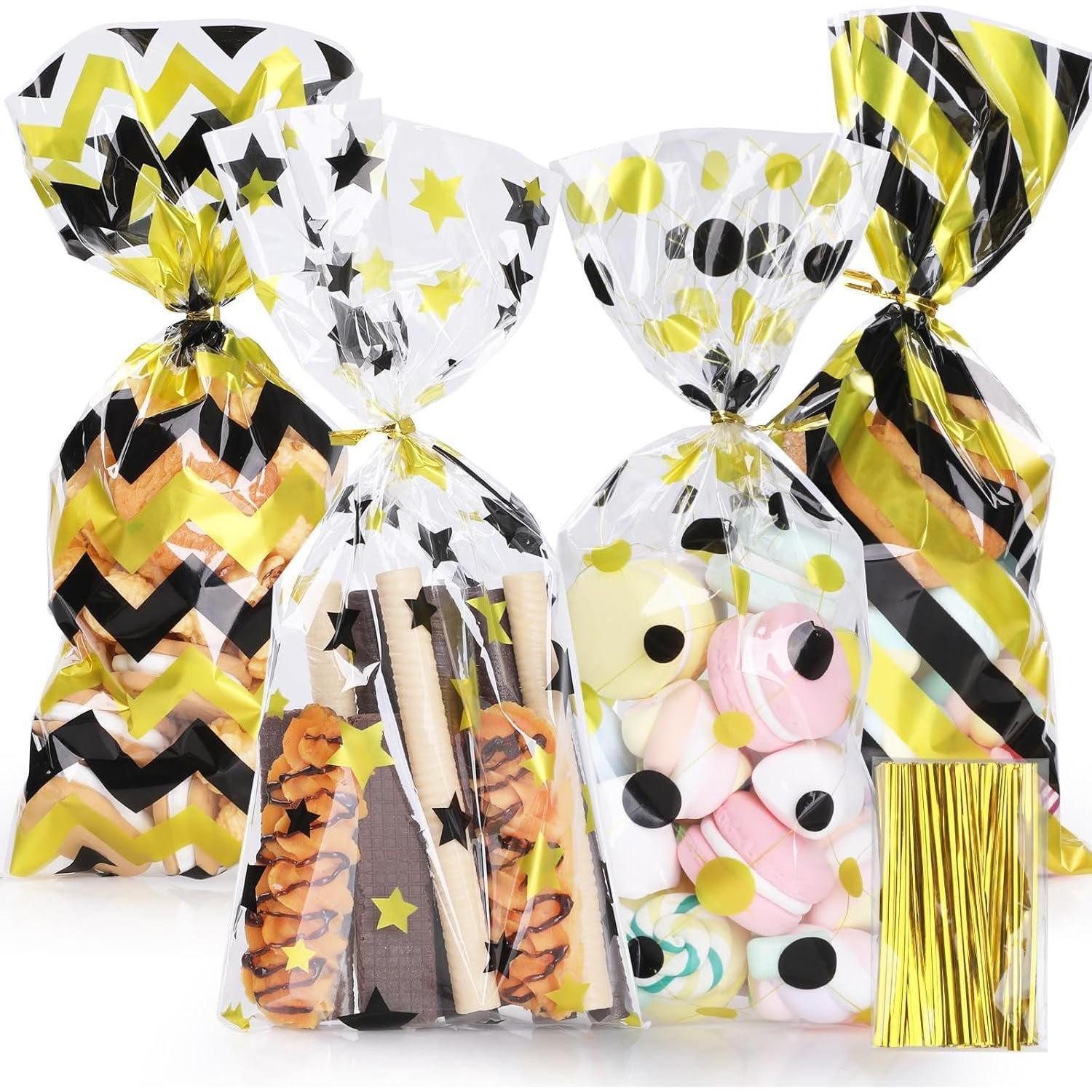 LuxusKollektion Geschenkfolie Zellophantüten 100 transparent 4 Muster 120 Schwarz Gelb