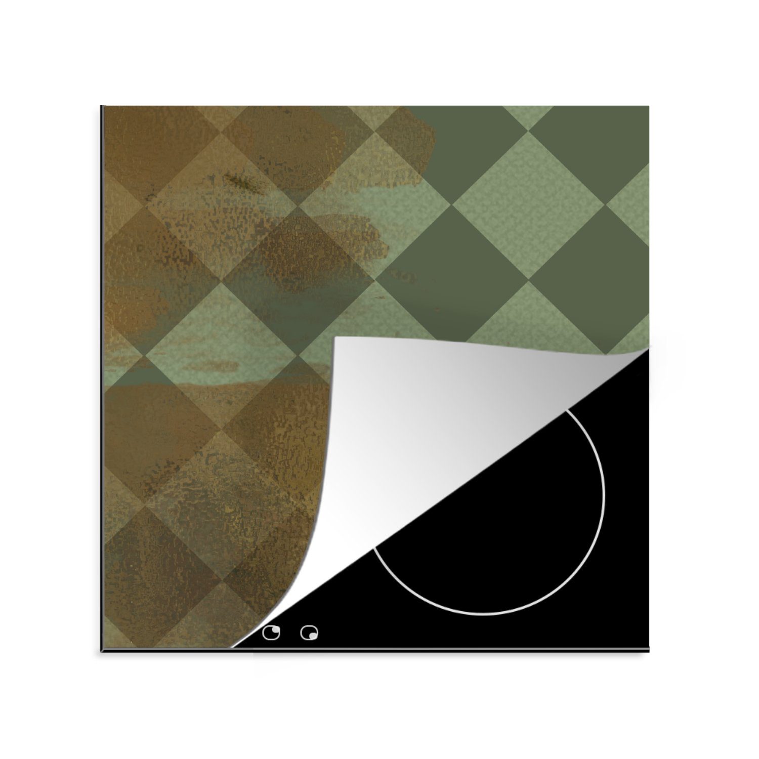 MuchoWow Herdblende-/Abdeckplatte Weiß - Grün - Quadratisch, Vinyl, (1 tlg), 78x78 cm, Ceranfeldabdeckung, Arbeitsplatte für küche