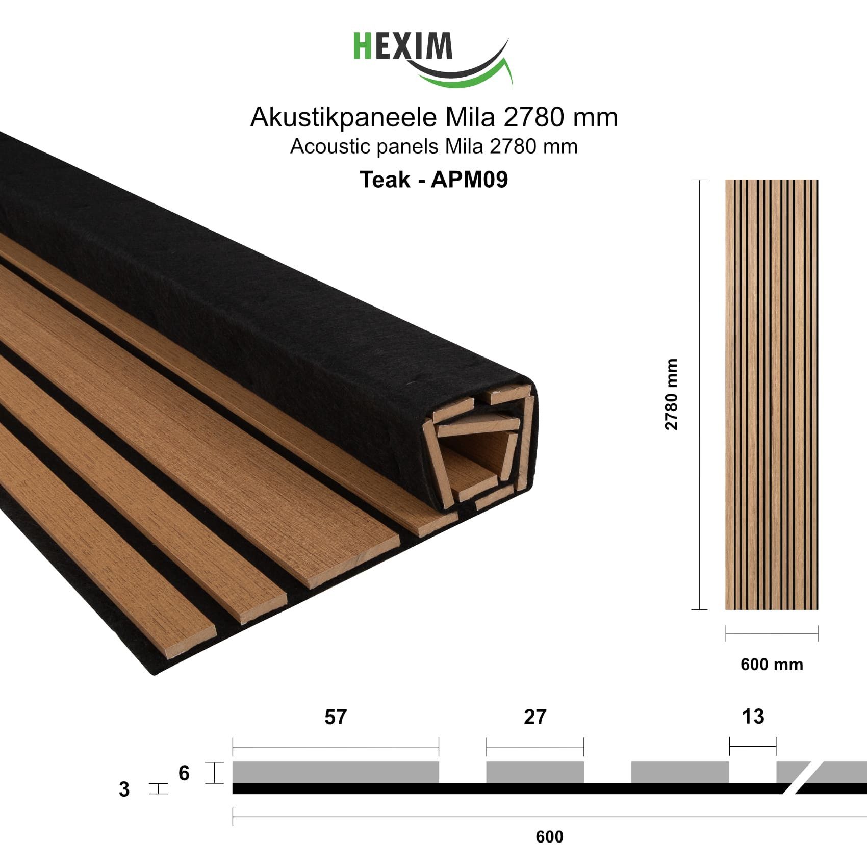 Hexim Wandpaneel, (Akustikpaneele Holz 278x60cm Mila günstig online kaufen
