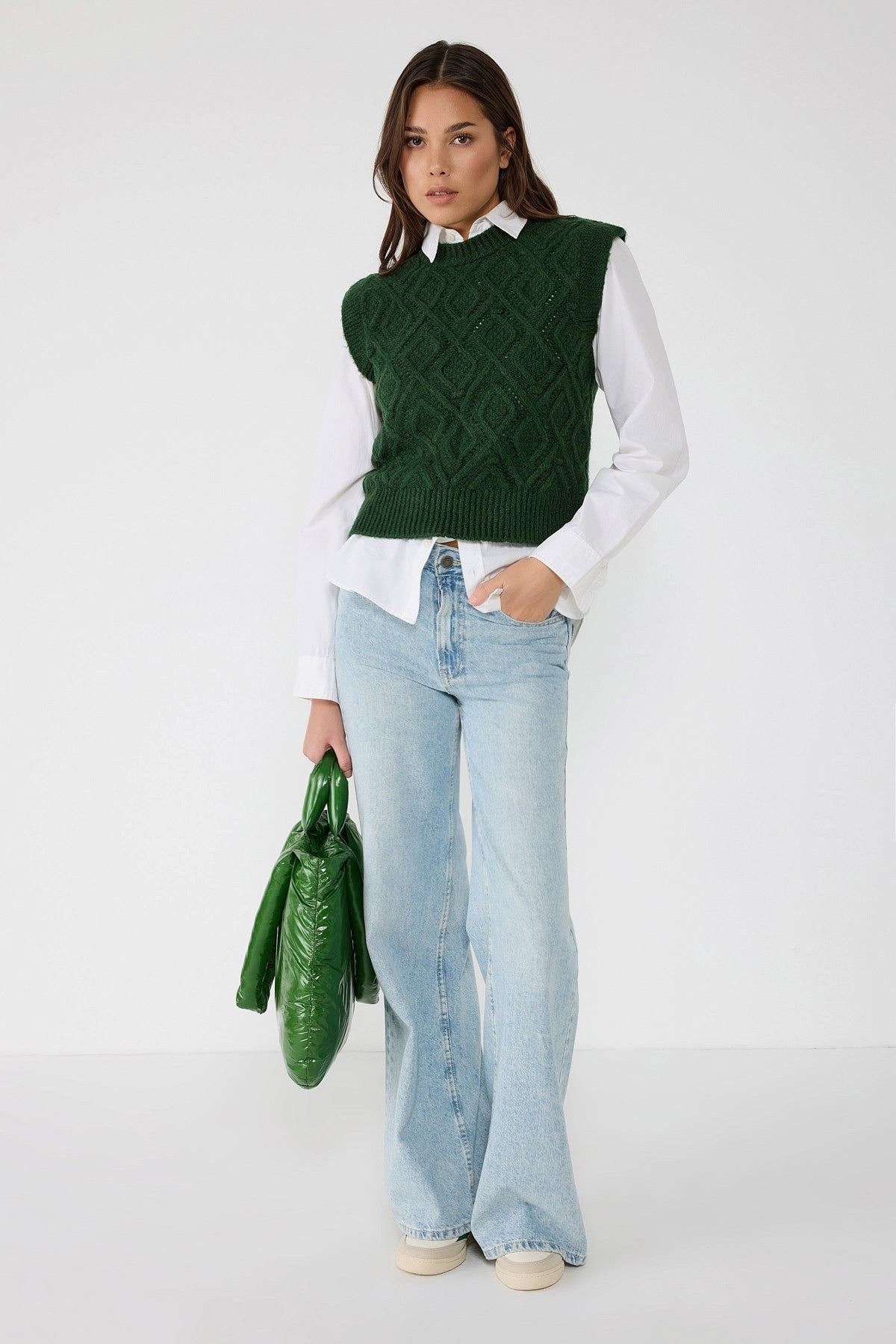No Matter What Longpullover Ärmelloser Strickpullover mit geometrischem Muster