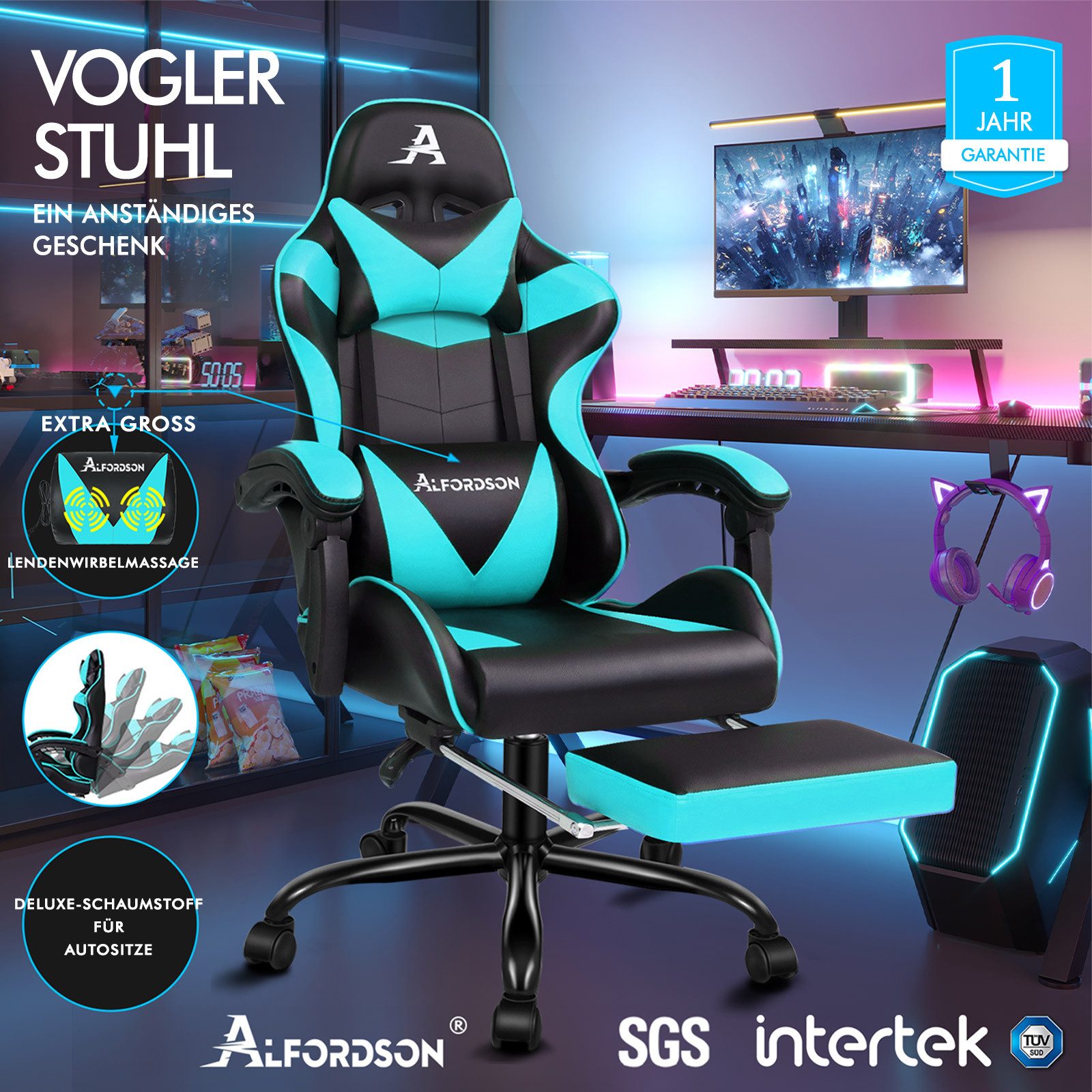 ALFORDSON Gaming-Stuhl Ergonomischer Racing Gaming-Bürostuhl, neigbar und h günstig online kaufen
