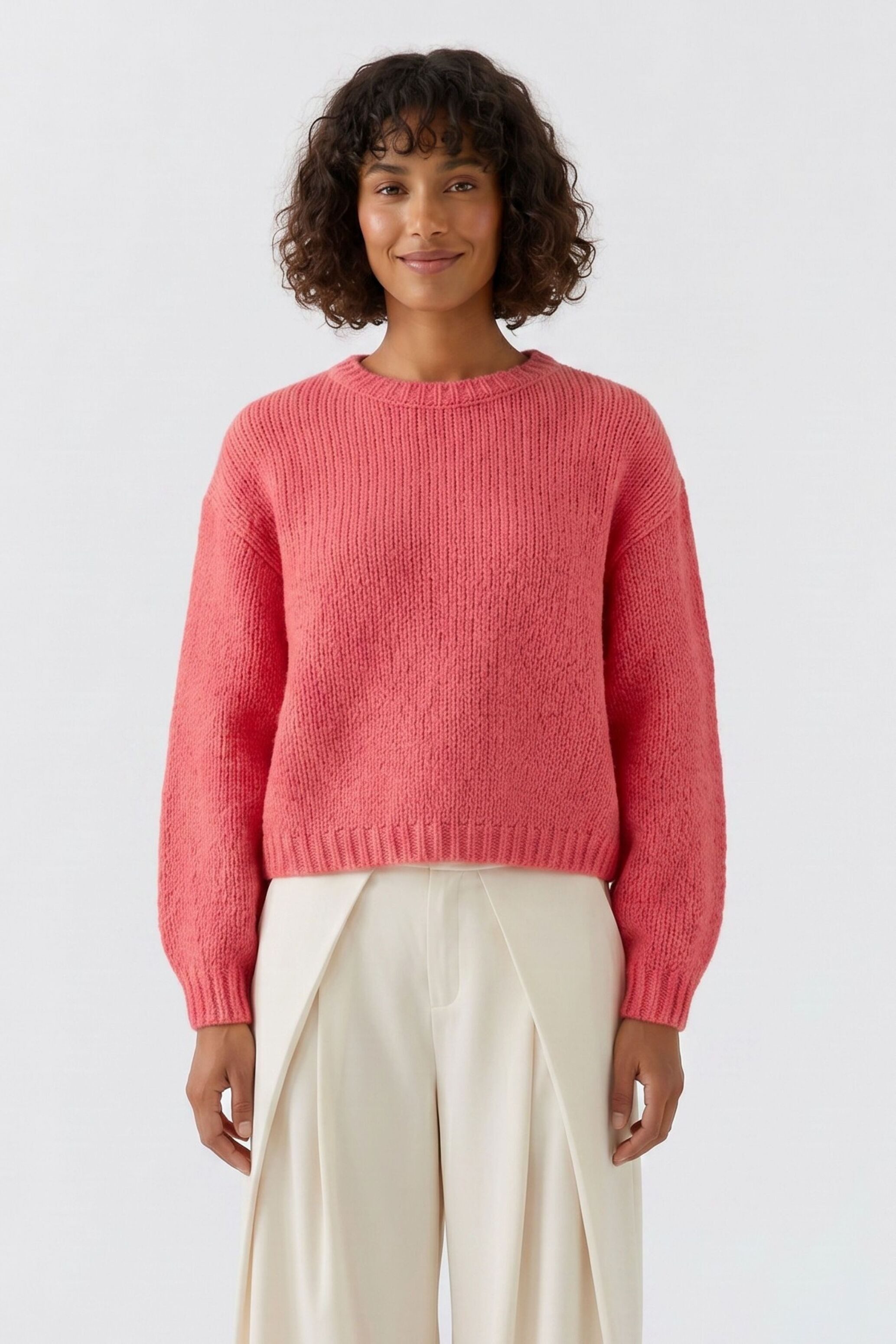 Oui Rundhalspullover Oversized geschnitten Rundhals