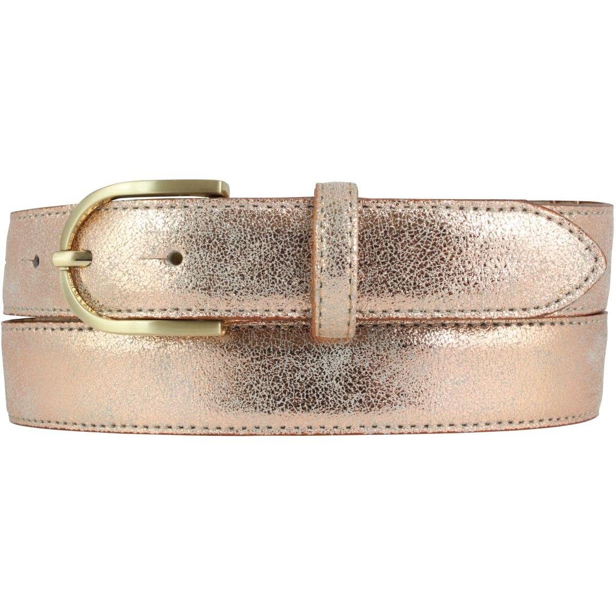BELTINGER Ledergürtel Damen-Gürtel in Metall-Optik 3 cm - Goldener Leder-Gürtel Metallic-Loo (1-St)