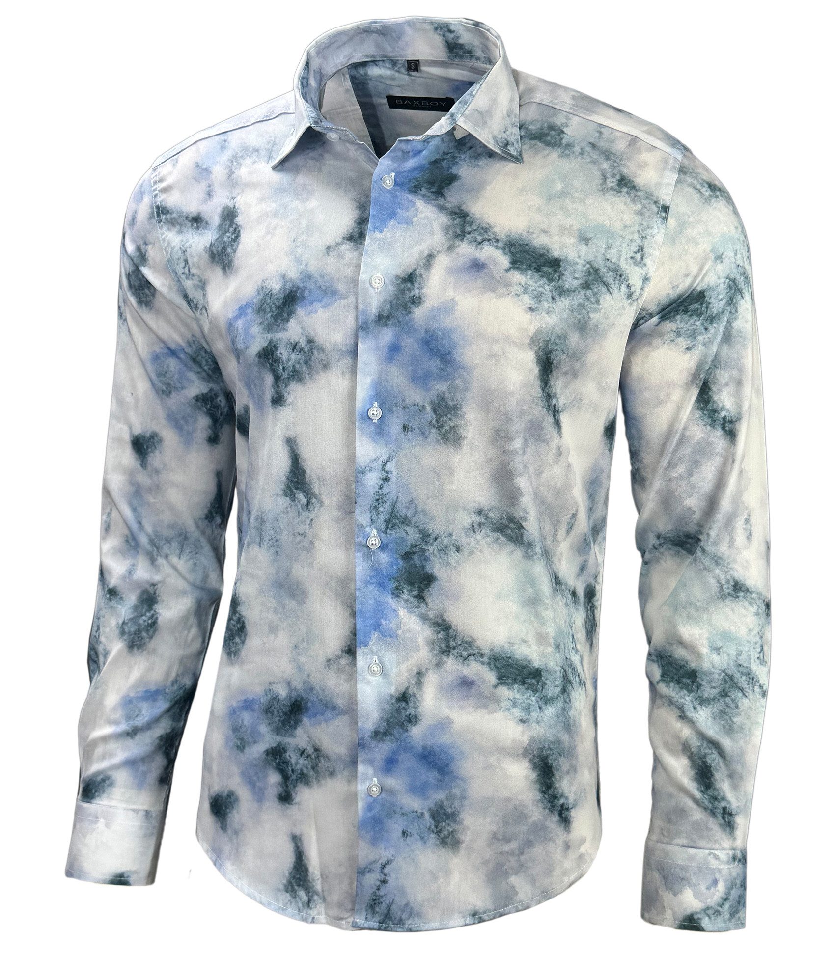 Langarmhemd Baxboy Herren Hemd Freizeitshemd Langarm Blumen Casual Shirt B-449