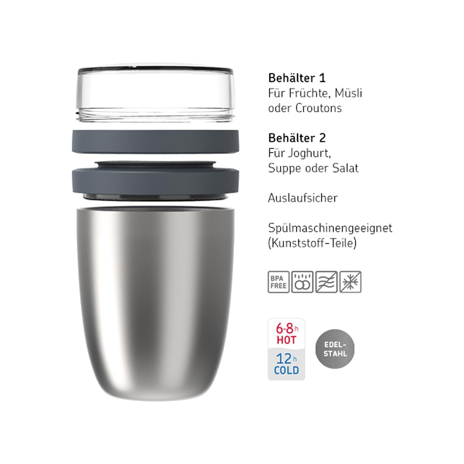 + Denim Mepal Faltbarer Material-Mix, Ellipse (3-tlg) Thermo-Lunchpot Nordic Lunchbox Löffel,