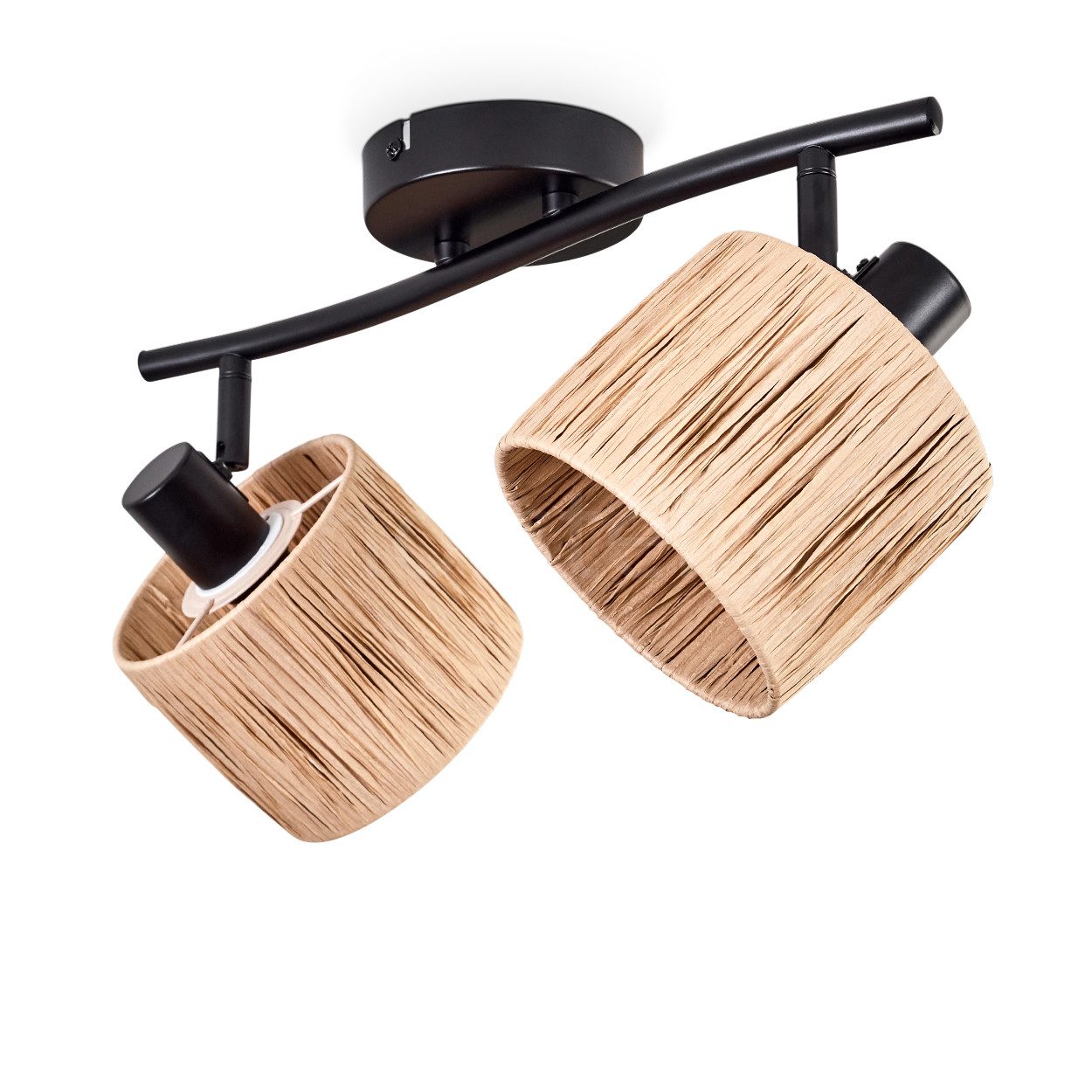 Deckenleuchte moderne Deckenlampe aus Metall/Bast in Schwarz/Natur