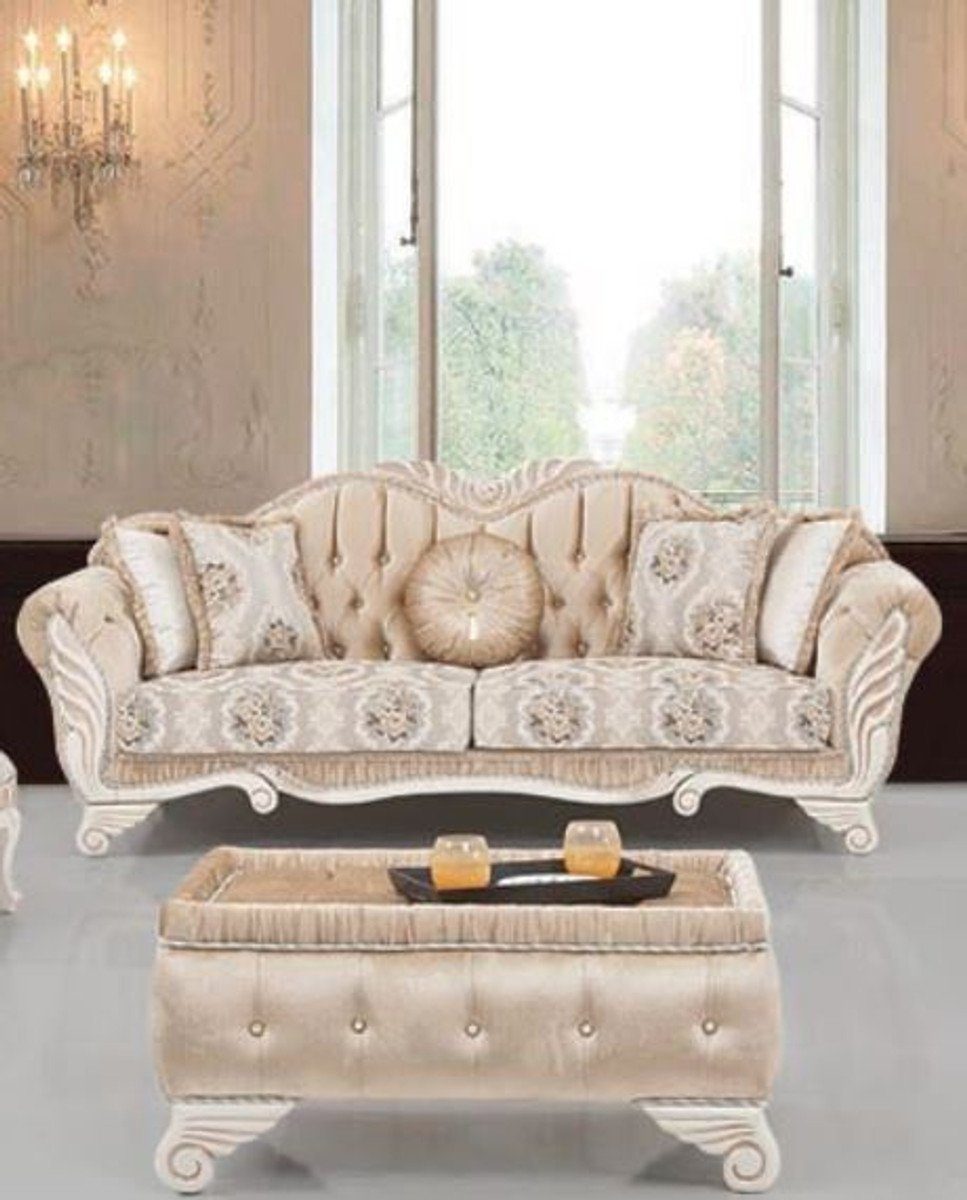 Luxus 230 Wohnzimmer Padrino Casa dekorativen und x Weiß mit Barock H. Sofa Kissen Blumenmuster - / - cm Beige Barock Sofa x 88 Sofa Möbel 96