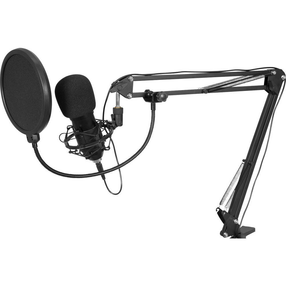 Omnitronic Mikrofon USB Kondensator-Broadcastmikrofonset 13000455, inkl Spinne, inkl. Kabel, inkl. Stativ