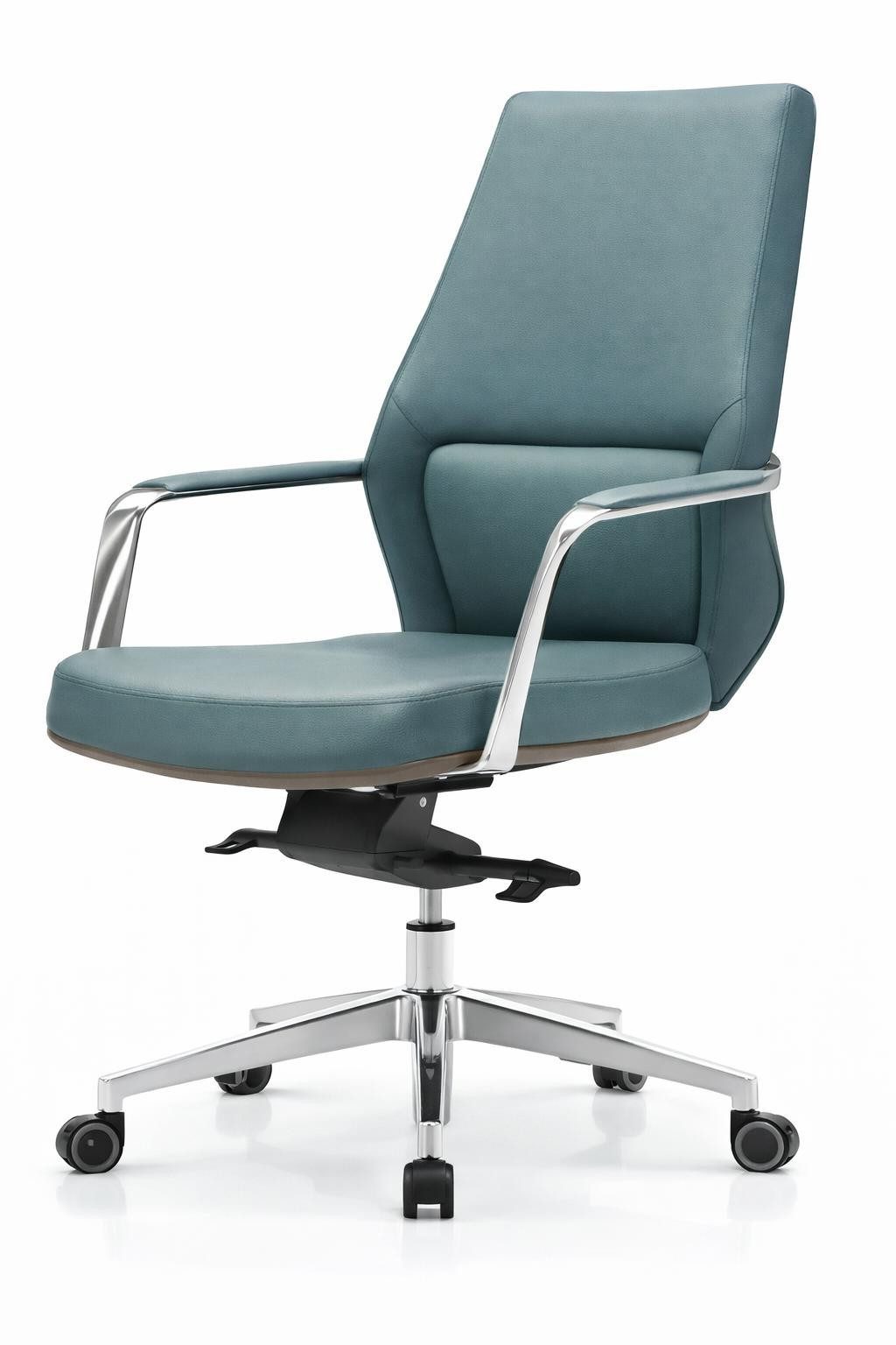 Xlmoebel Chefsessel Ergonomischer Bürostuhl in Türkis mit Leder und Aluminiumgestell, Made in Europa