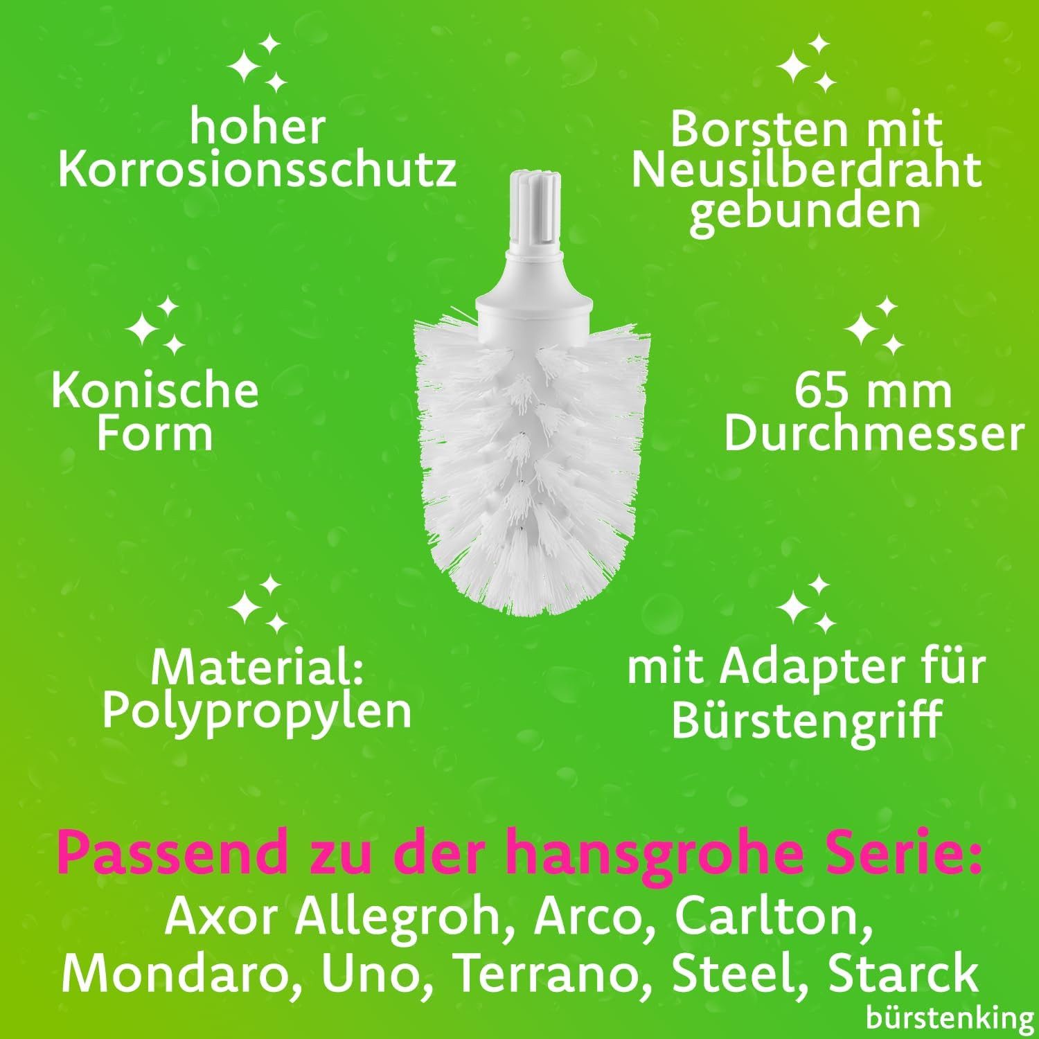 Bürstenking Reinigungsbürste passend für hansgrohe WC-Garnituren, Axor, Allegroh, Arco, Carlton, Mondaro, Uno, Terrano, Steel, Starck, (2 Stück)