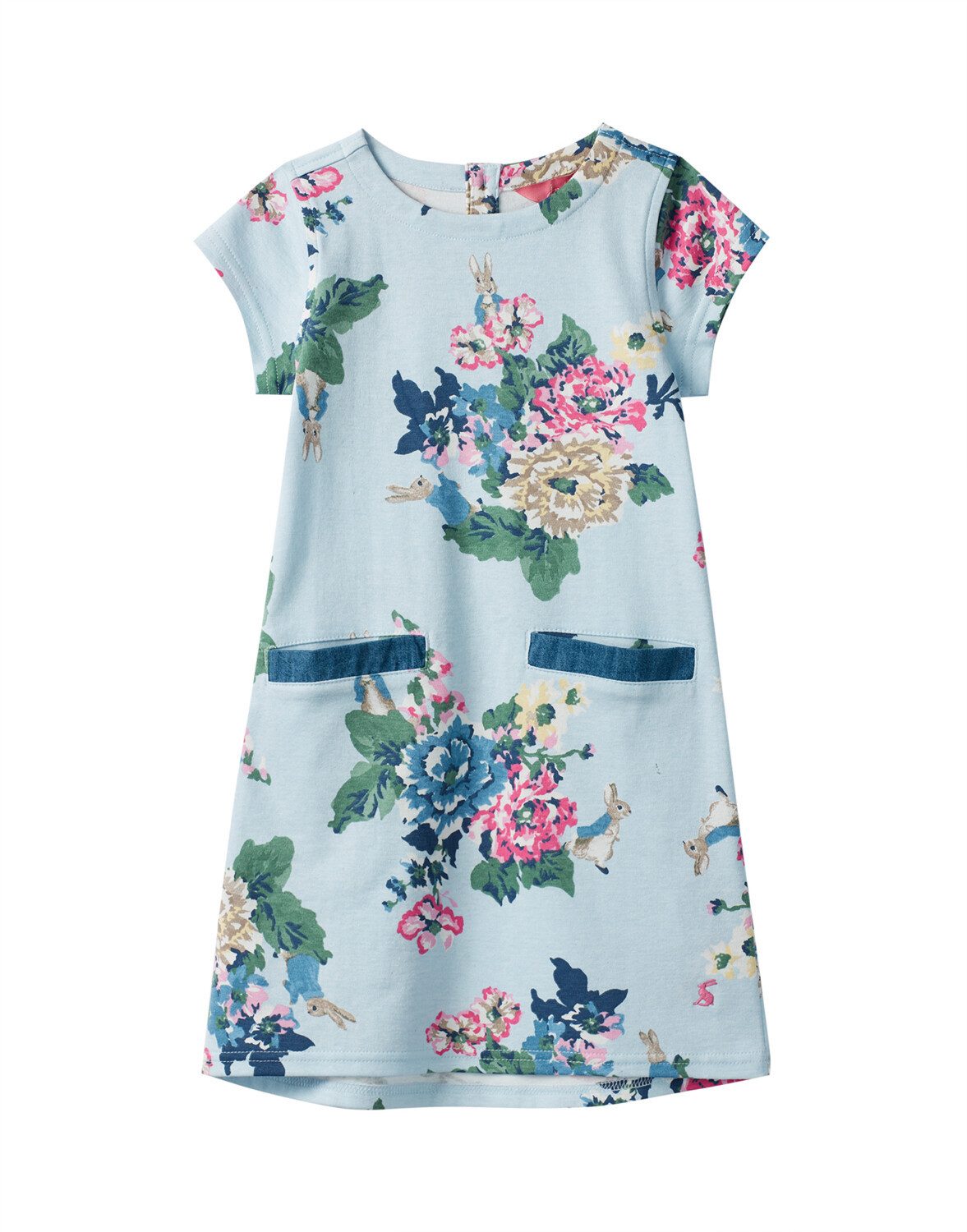 Tom Joule A-Linien-Kleid Tom Joule Kleid Patch hellblau mit Blumen und Peter Rabbit
