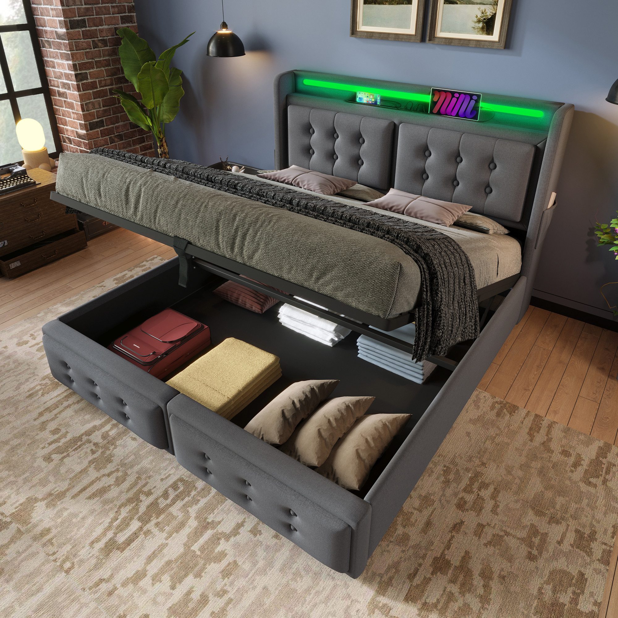 Flieks Polsterbett, LED Doppelbett 140x200cm mit günstig online kaufen