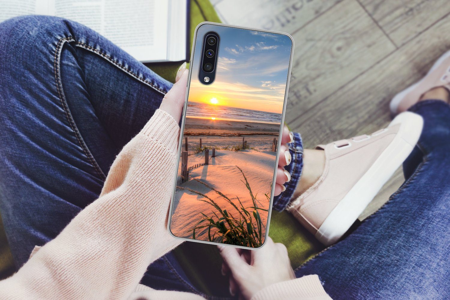 MuchoWow Handyhülle für Samsung Galaxy A50 Strand - Meer - Düne - Sonnenuntergang - Landsc, Smartphone-Bumper, Print, Handy Schutzhülle Dünn