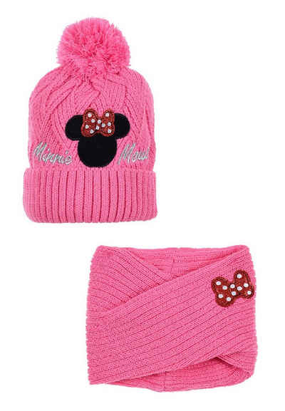 Disney Minnie Mouse Bommelmütze Kinder Mädchen Winter-Set Mütze und Loop Mini Maus (SET)