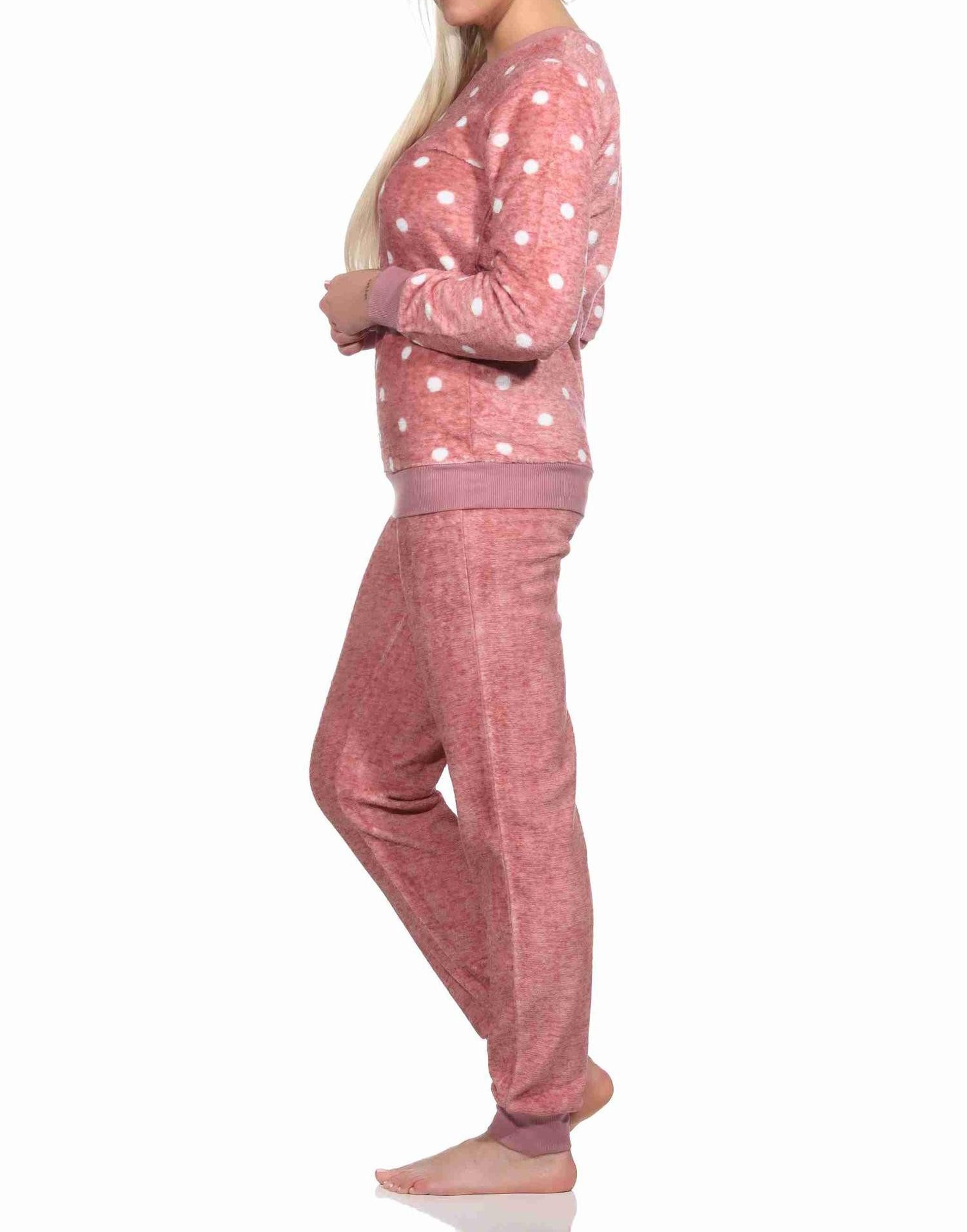 Normann Pyjama Kuschelig warmer Damen langarm Schlafanzug mit Bündchen Tupfen Optik – Bild 2 von 3