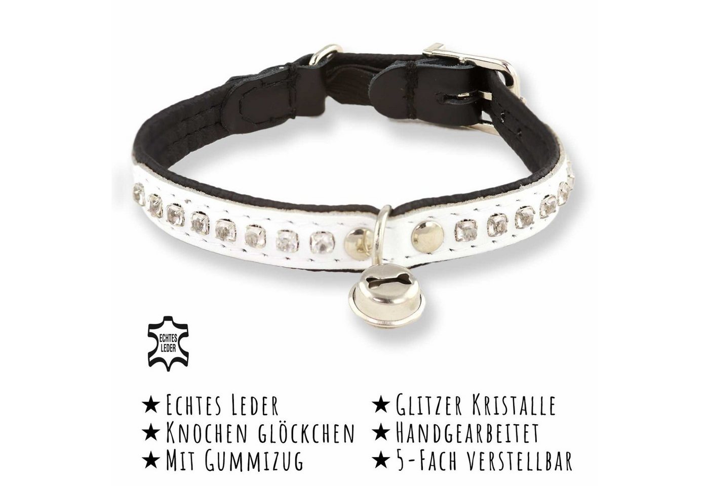 Thumbnail - Monkimau Hunde-Halsband Katzenhalsband aus Leder mit Strasssteinen