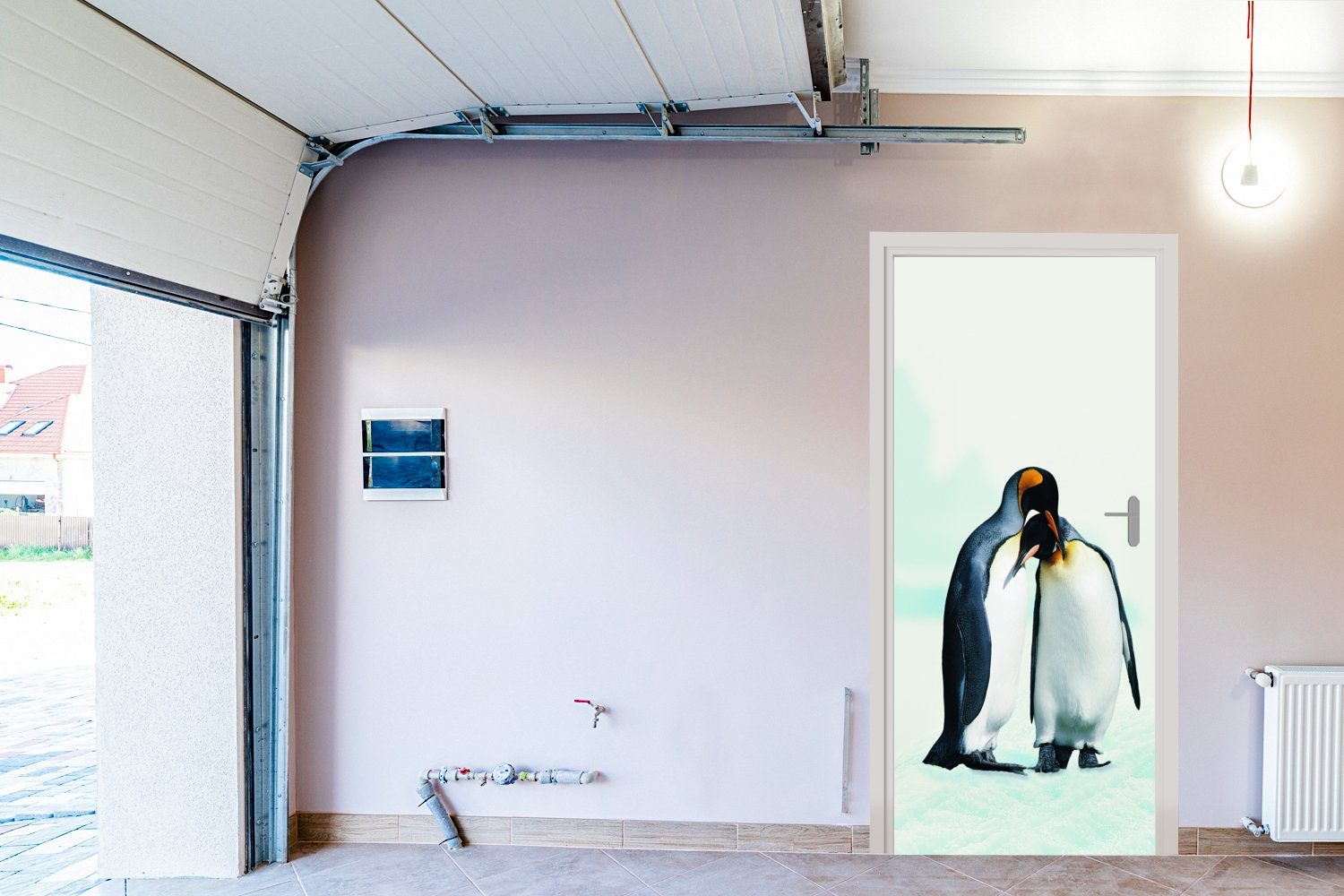 Tür, cm für Türaufkleber, MuchoWow Pinguine - 75x205 Fototapete bedruckt, St), Matt, Familie, - (1 Türtapete Schnee