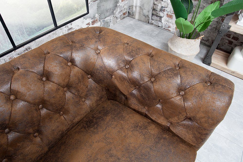 Couch · braun, Sitzer CHESTERFIELD antik mit Wohnzimmer 2 Federkern Teile, Microfaser · 1 · riess-ambiente Sofa · 150cm