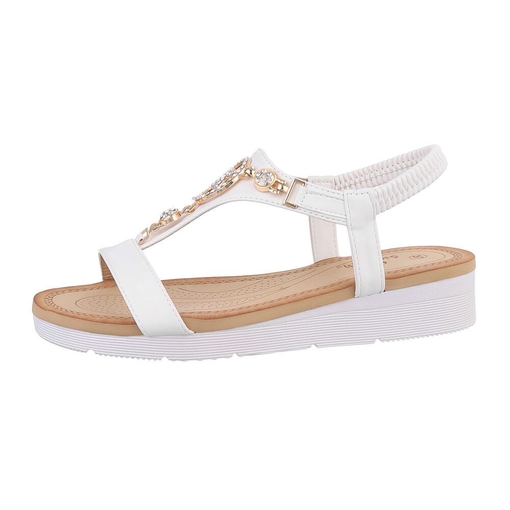 Ital-Design Damen Freizeit Riemchensandalette (86016770) Keilabsatz/Wedge Keilsandaletten in Weiß