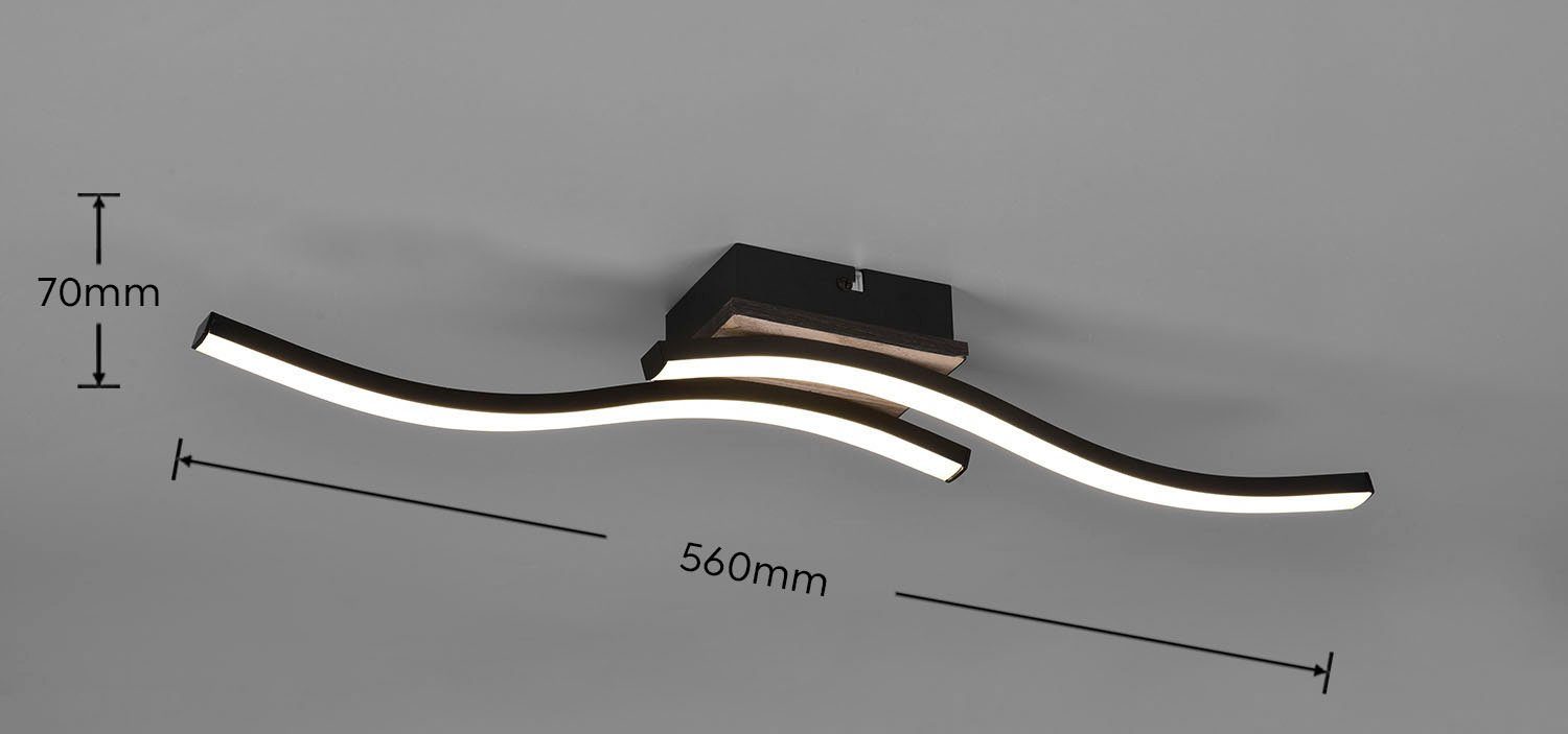 mit LED 500 holzoptik Warmweiß, fest Route, LEDs Deckenleuchte Deckenlampe 2x TRIO Leuchten 2-flammig, LED Lumen moderne integriert,