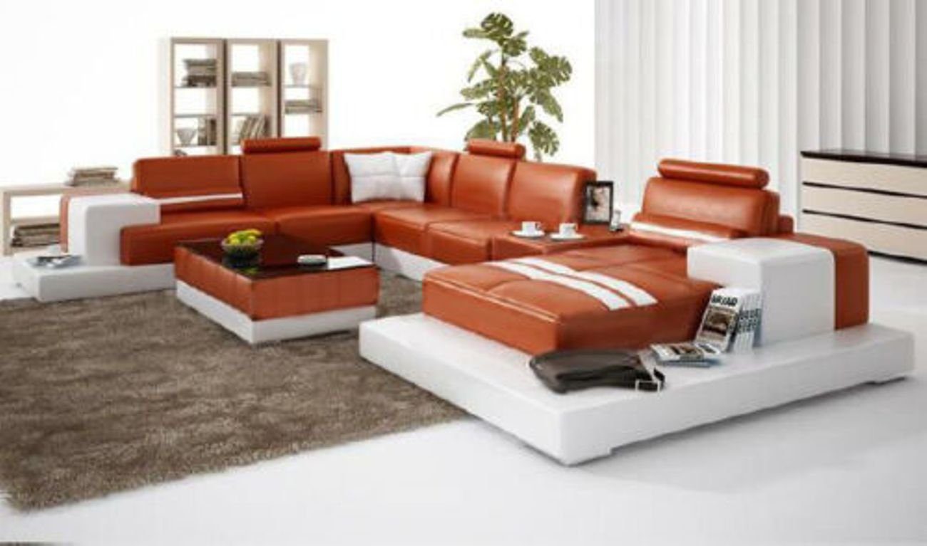 Orange JVmoebel Eck Couch Ecksofa Ledersofa Polster mit Ecksofa USB, Garnitur Wohnlandschaft